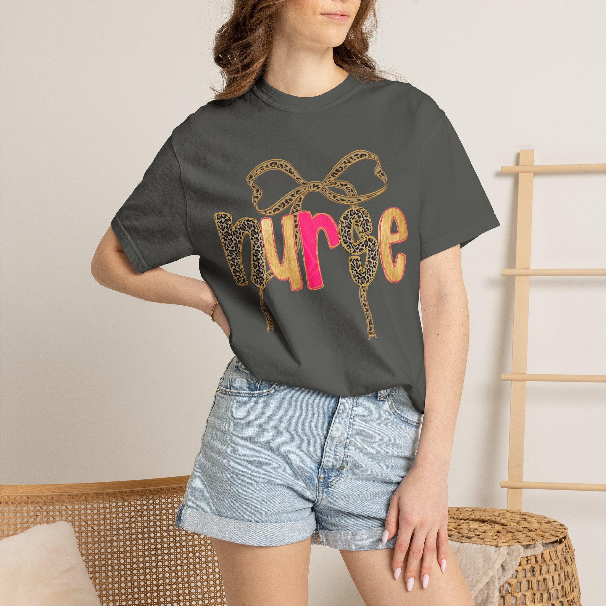 Nurse Leopard Bow T-Shirt — Cute Colorful Nurse Tee