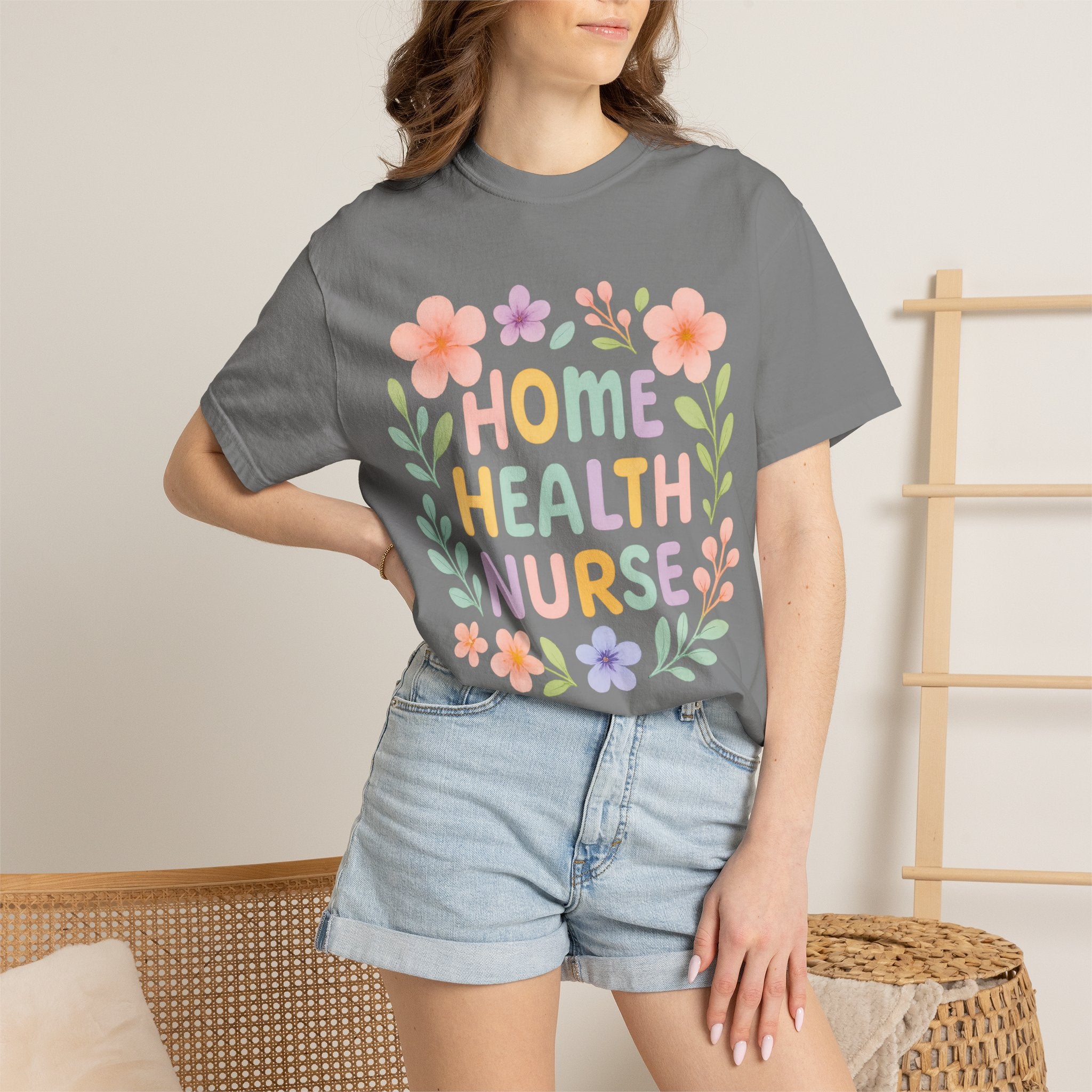 Home Health Nurse Floral T-Shirt — Pastel Appreciation Tee for Nurses