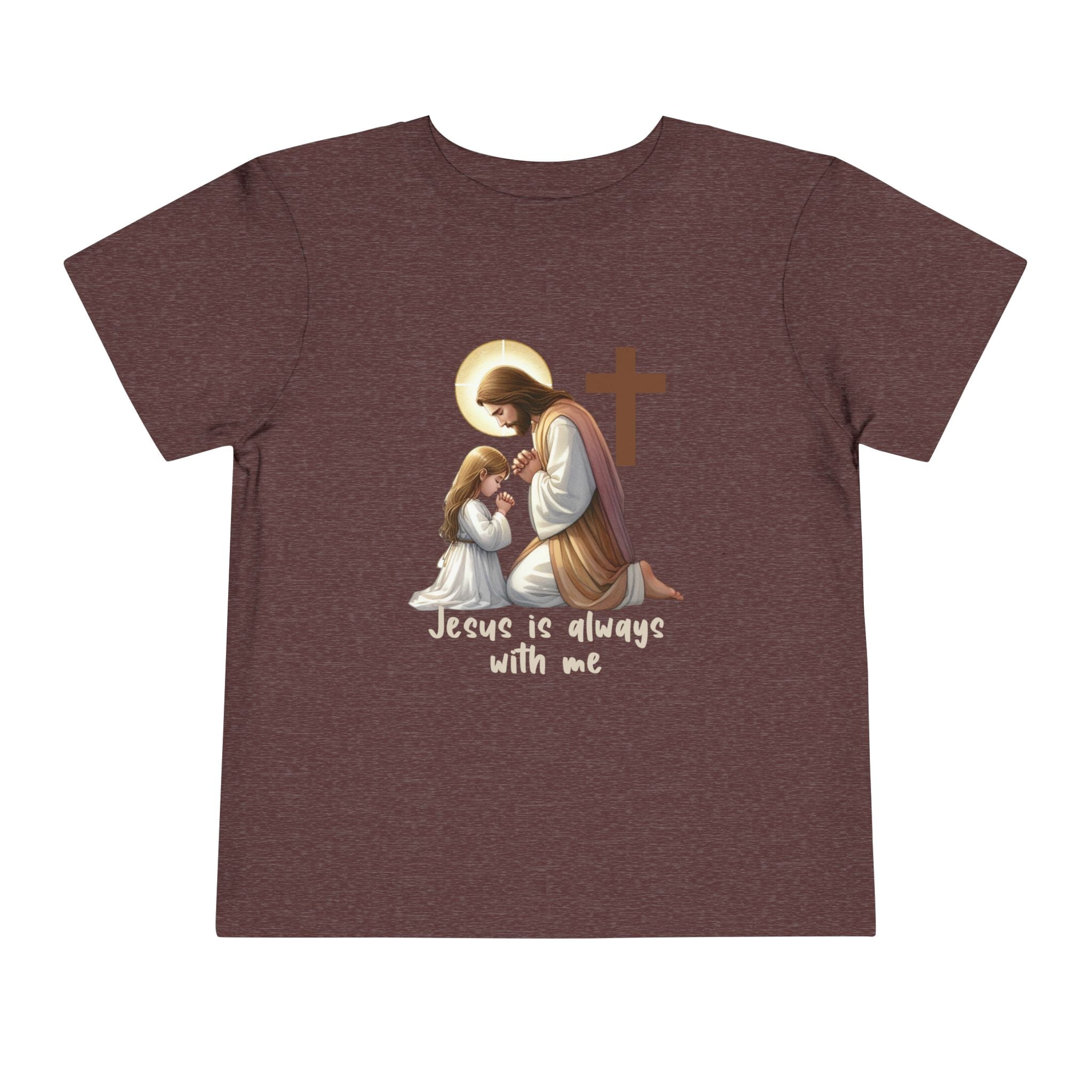 Toddler Tee — "Jesus is Always With Me" Kids Christian Shirt (Praying Jesus & Cross)
