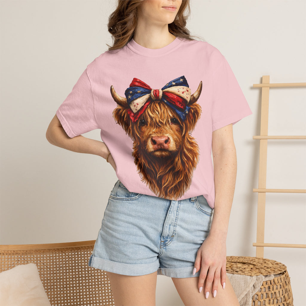 Highland Cow Tee — Patriotic Bandana Cow Graphic T-Shirt