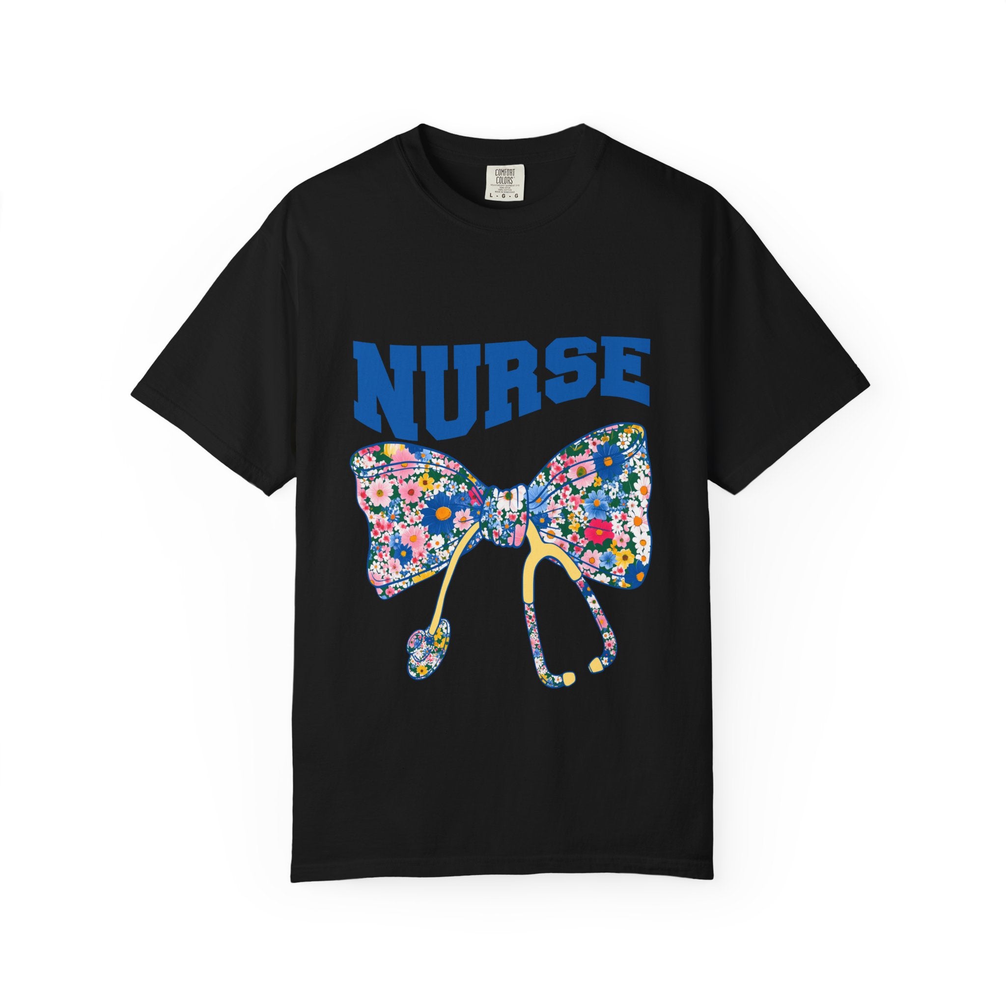 Nurse Floral Stethoscope T-Shirt — Floral Bow & Stethoscope Nurse Tee