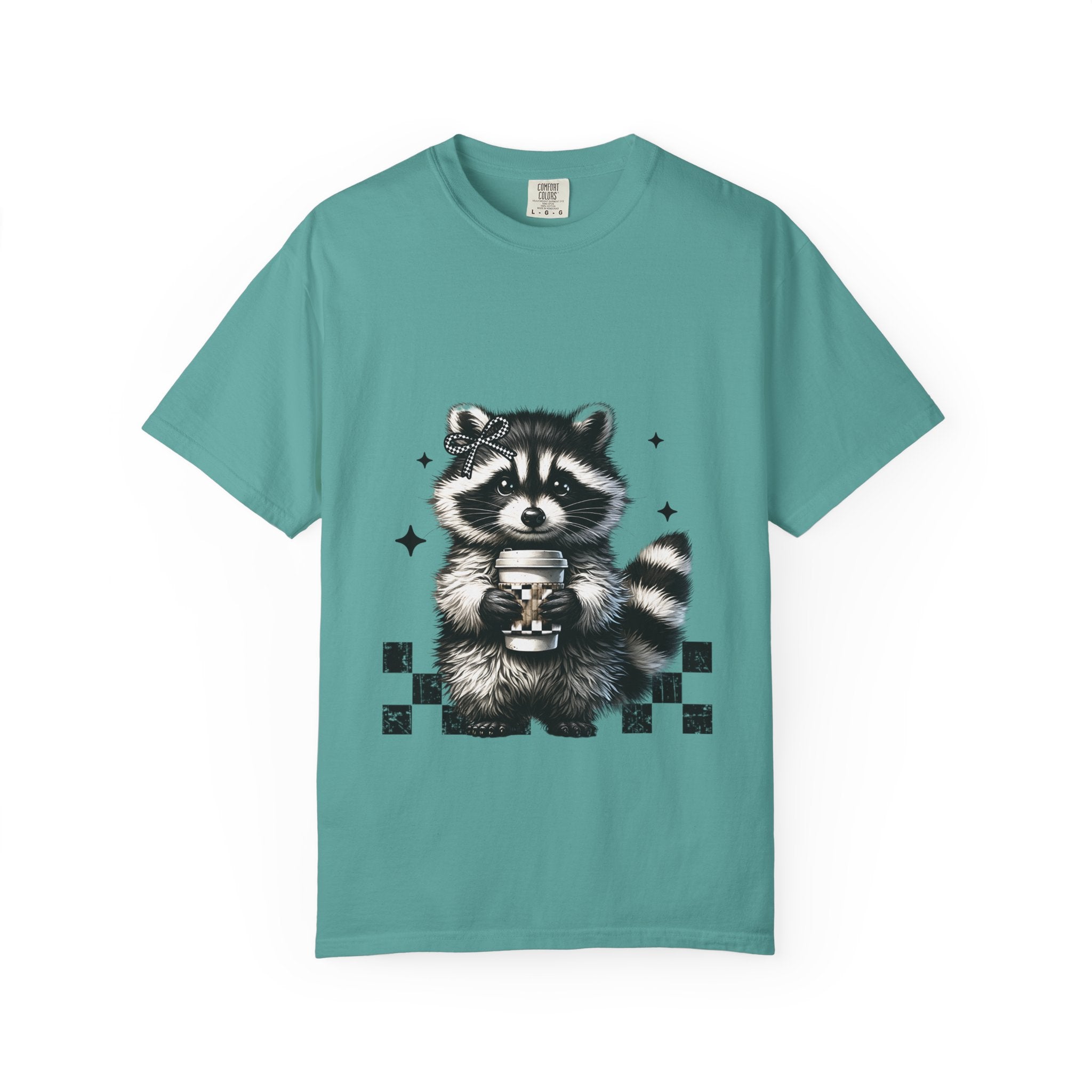 Raccoon Coffee Tee — Cute Holding Mug Graphic T-Shirt