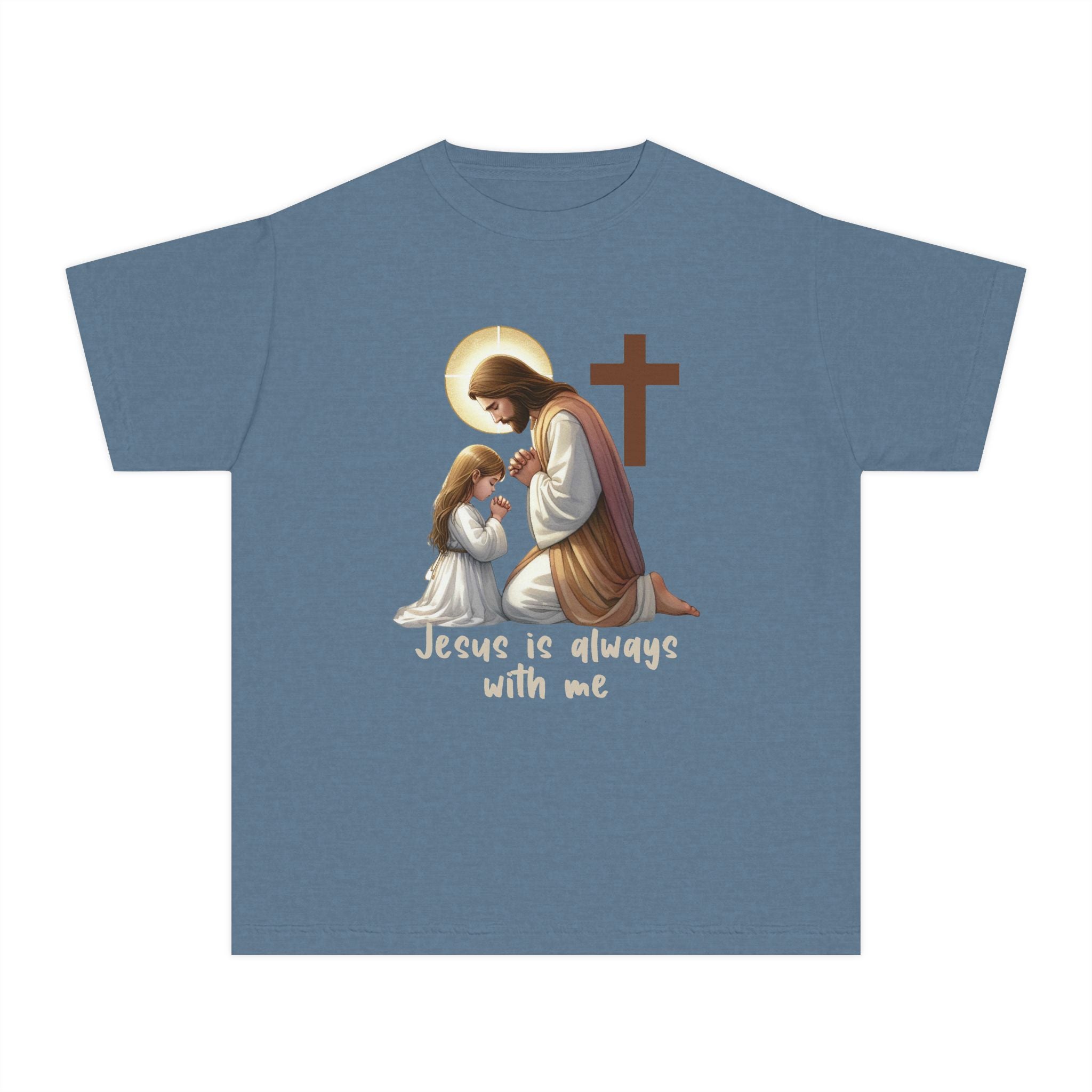 Youth Tee — "Jesus is Always With Me" Christian Prayer Kids T-Shirt