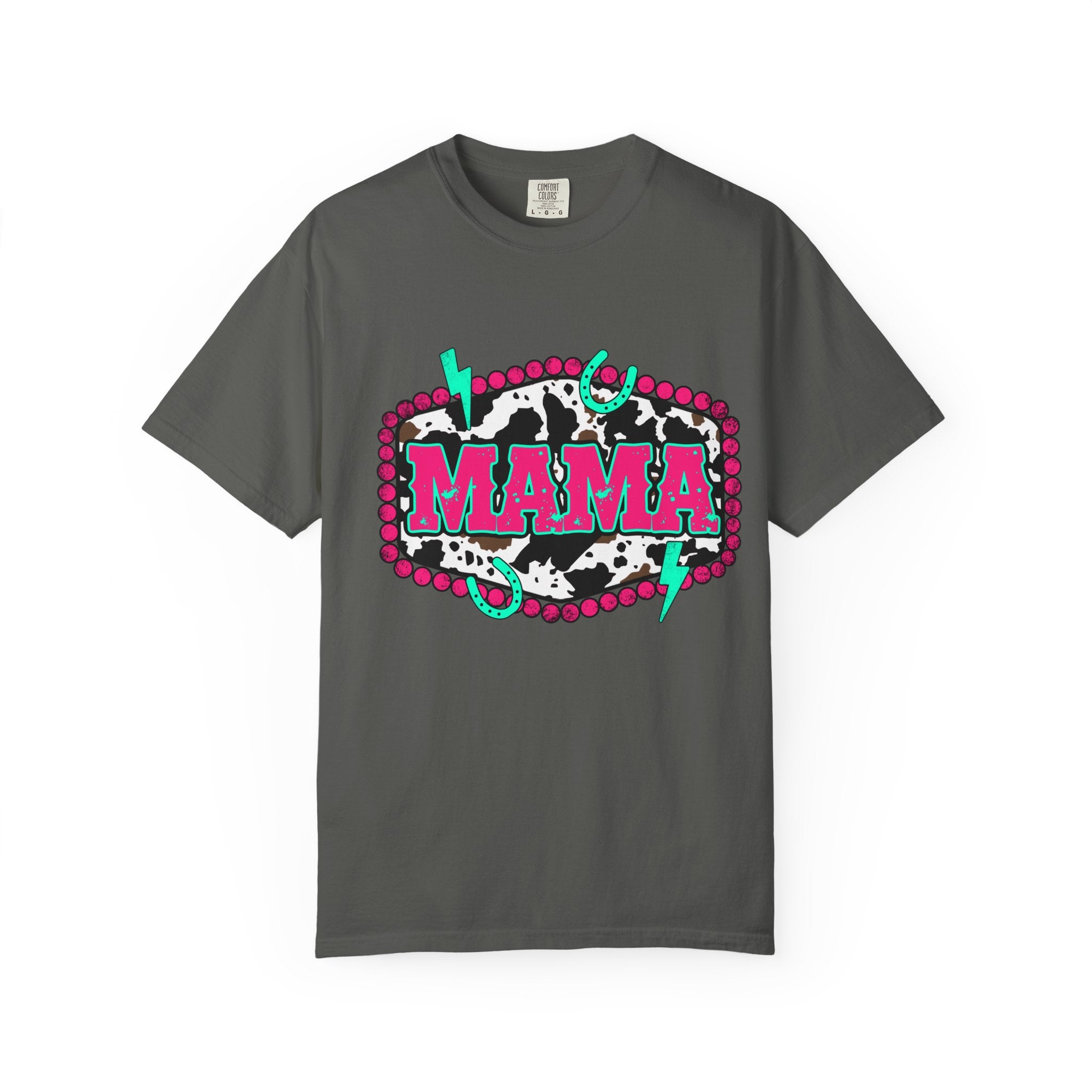 Mama Graphic T-Shirt — Retro Cowprint Neon Design