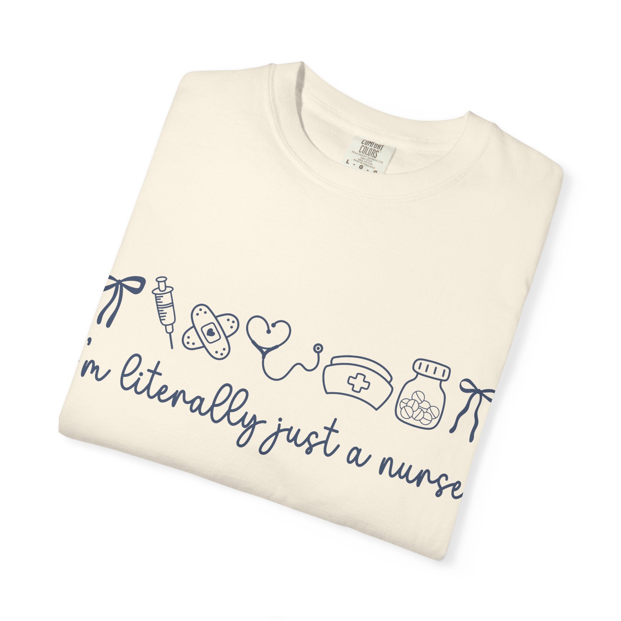 Nurse Crewneck T-Shirt — "I'm Literally Just a Nurse" Minimal Medical Icons Tee