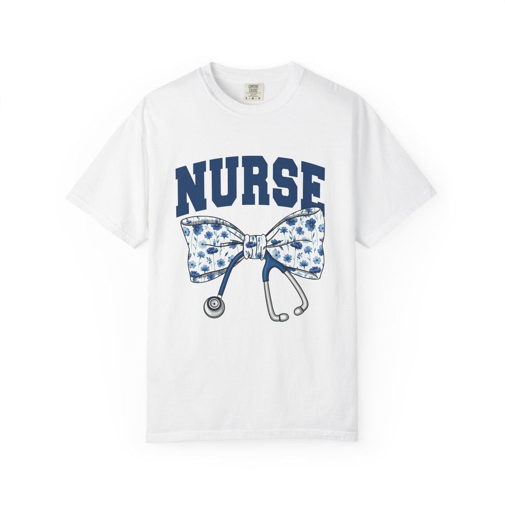 Nurse Bow Tie T‑Shirt – Floral Stethoscope Graphic Tee for Nurses