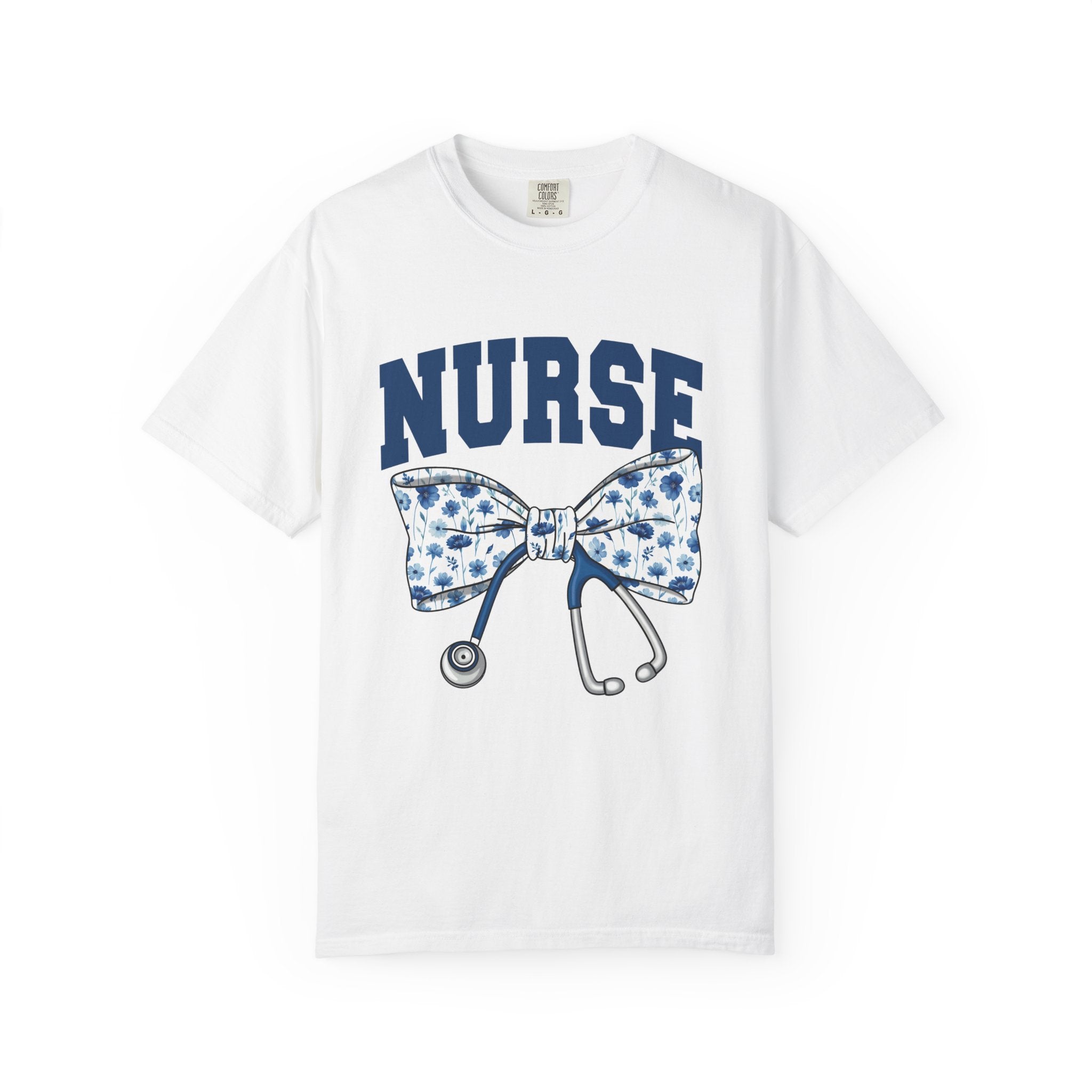 Nurse Bow Tie T‑Shirt – Floral Stethoscope Graphic Tee for Nurses