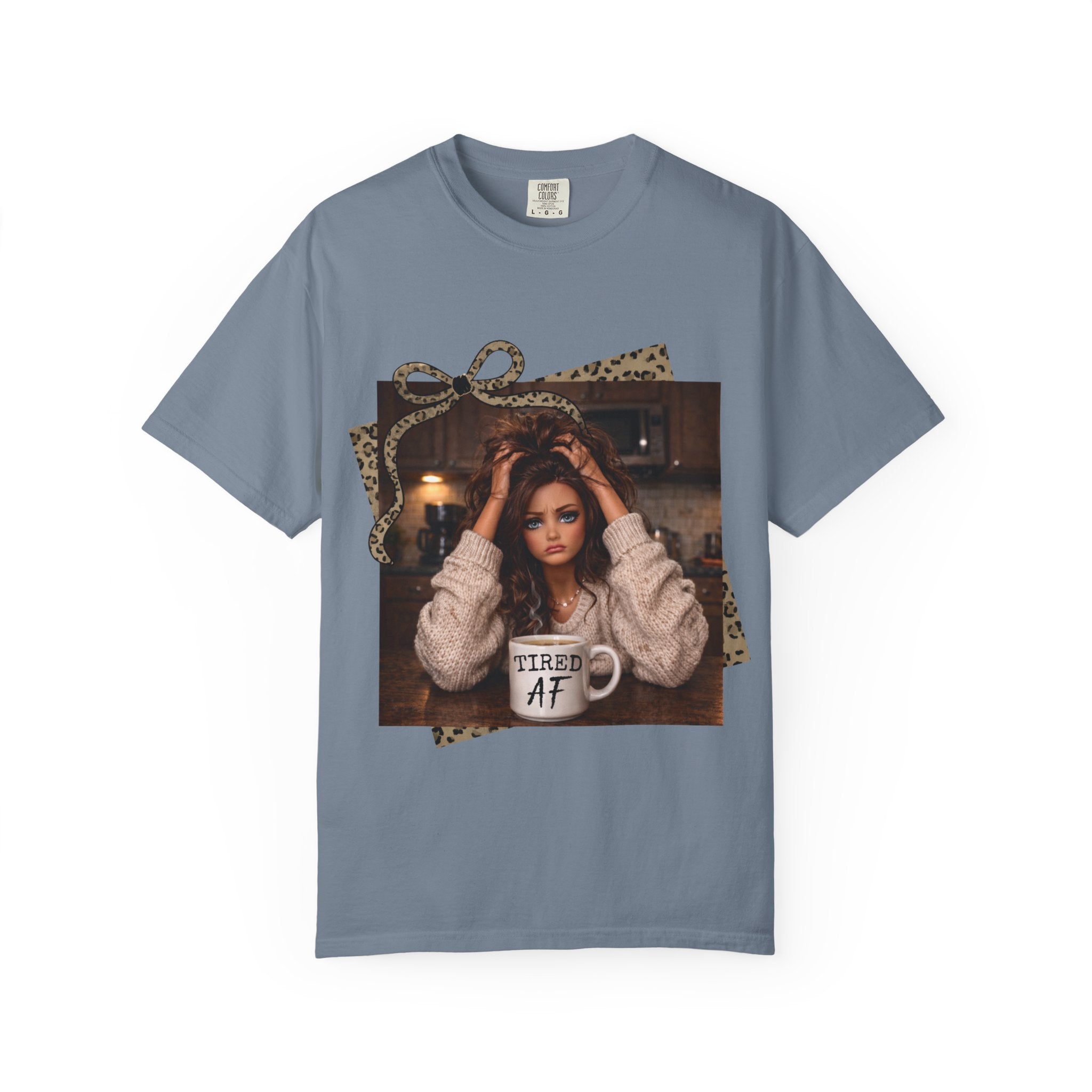 T-Shirt — 'Tired AF' Cozy Photo Tee (Leopard Accent)