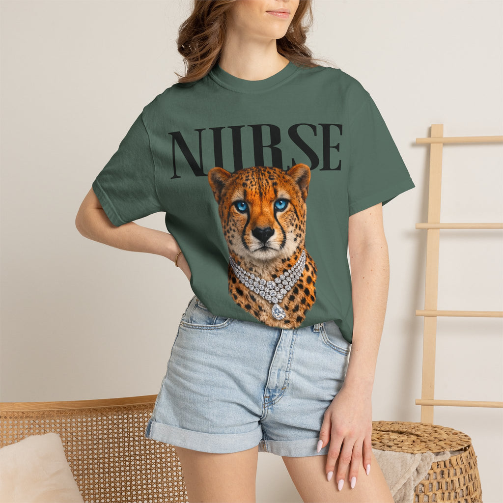 Nurse Cheetah Graphic T-Shirt — Stylish Medical Professional Tee
