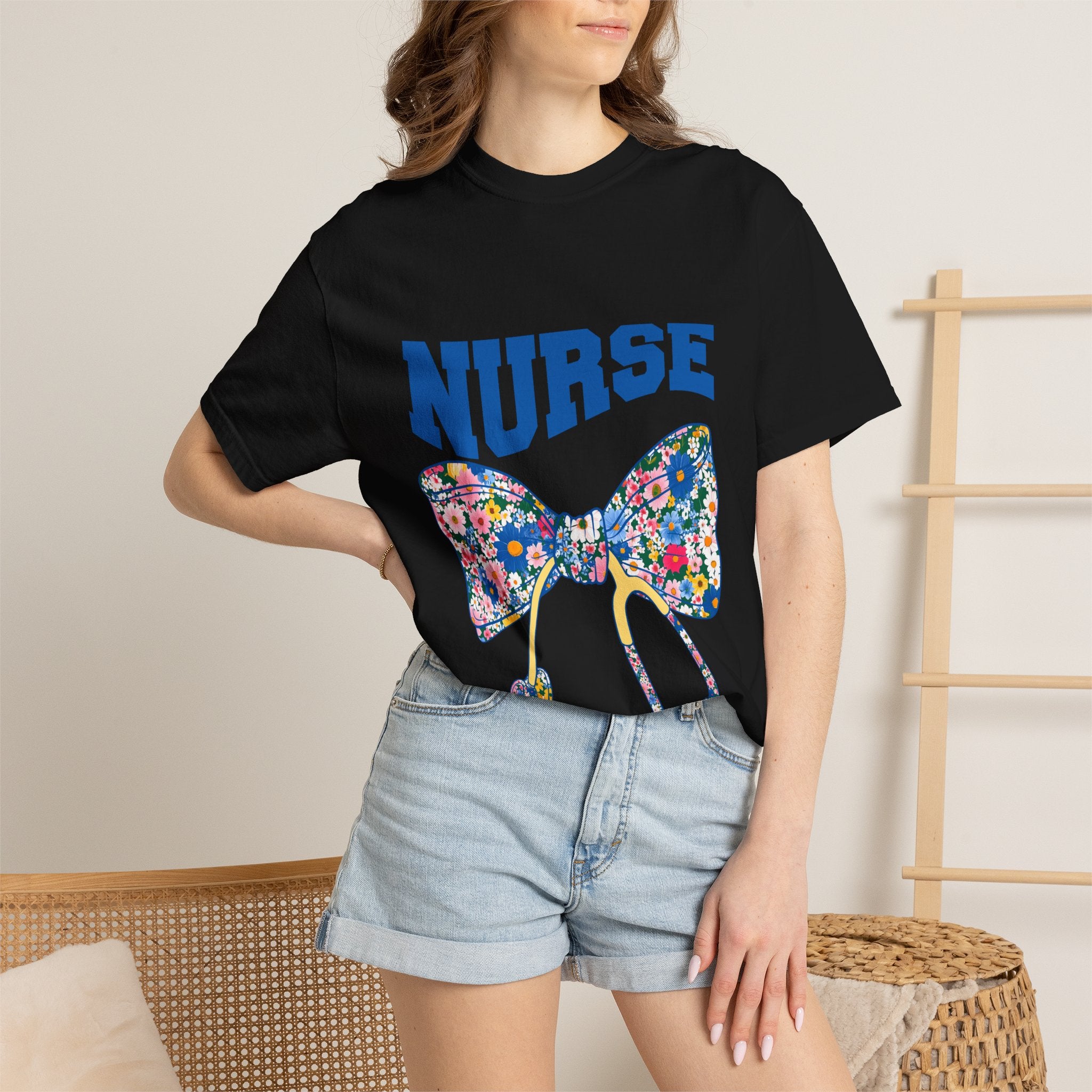 Nurse Floral Stethoscope T-Shirt — Floral Bow & Stethoscope Nurse Tee