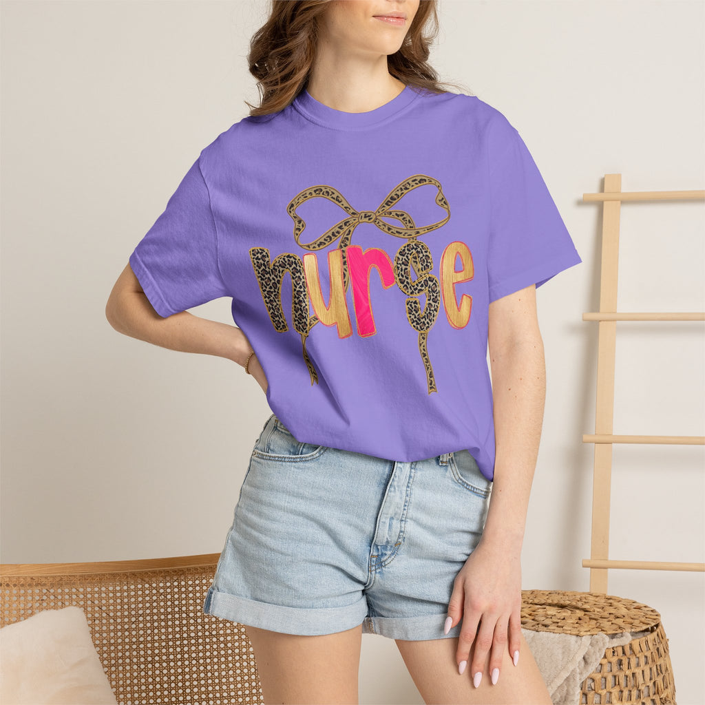 Nurse Leopard Bow T-Shirt — Cute Colorful Nurse Tee