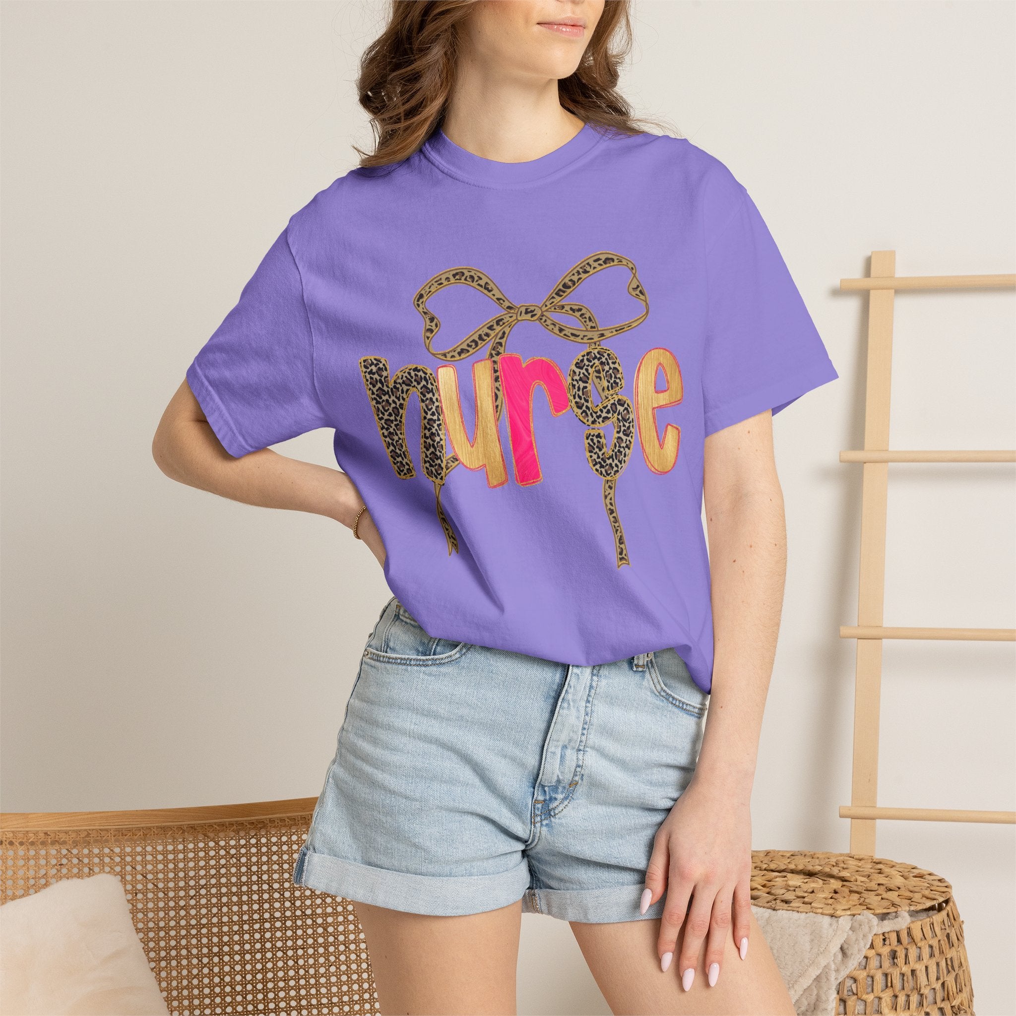 Nurse Leopard Bow T-Shirt — Cute Colorful Nurse Tee