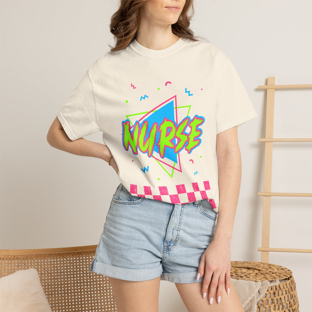 Nurse Retro 90s Graphic T-Shirt — Neon Checkerboard Medical Tee