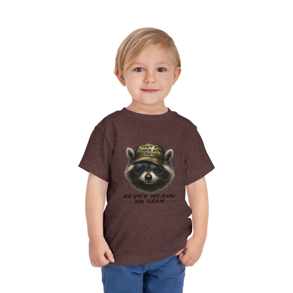 Toddler Tee - Raccoon with Hat "Never Meanin No Harm" Kids Graphic Shirt
