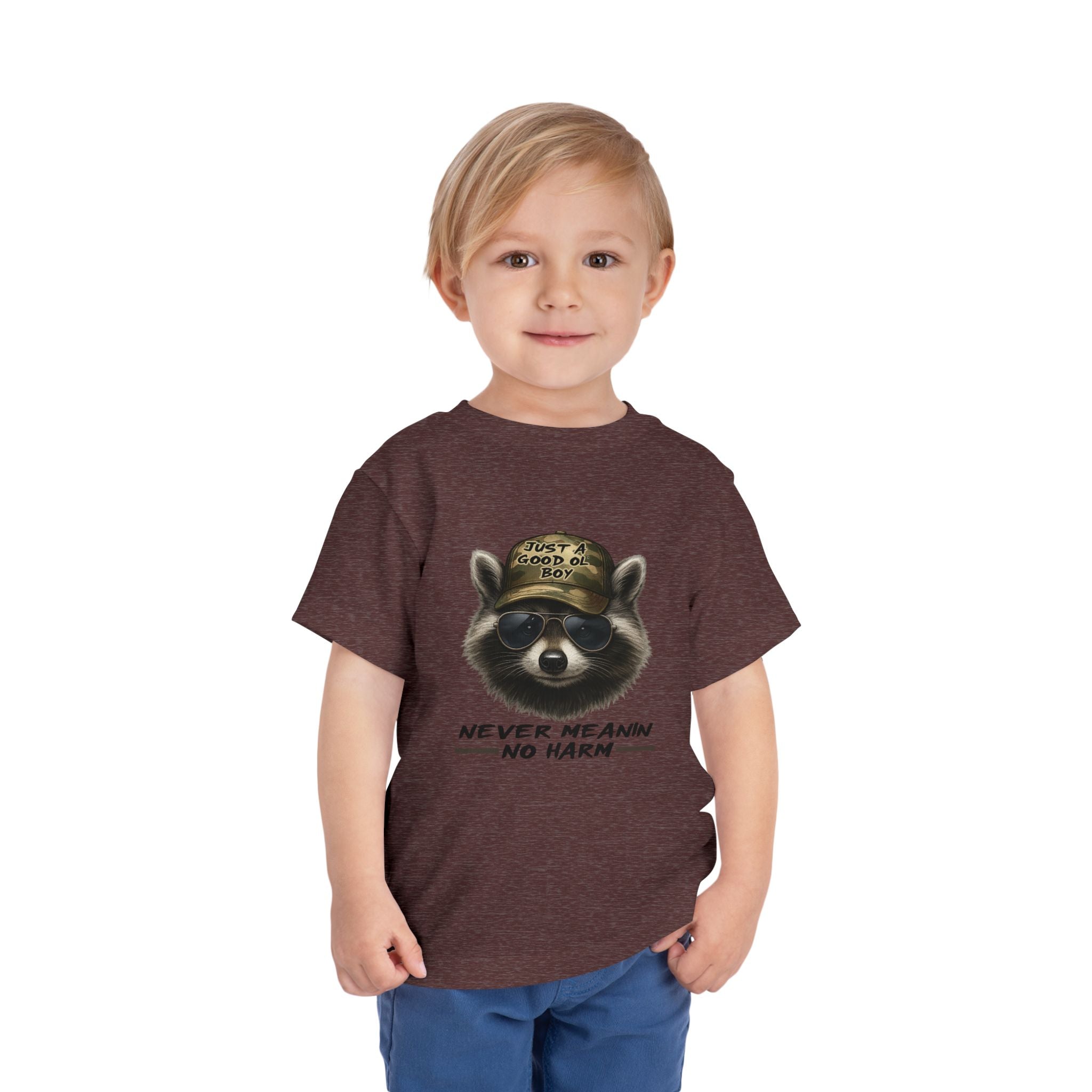 Toddler Tee - Raccoon with Hat "Never Meanin No Harm" Kids Graphic Shirt