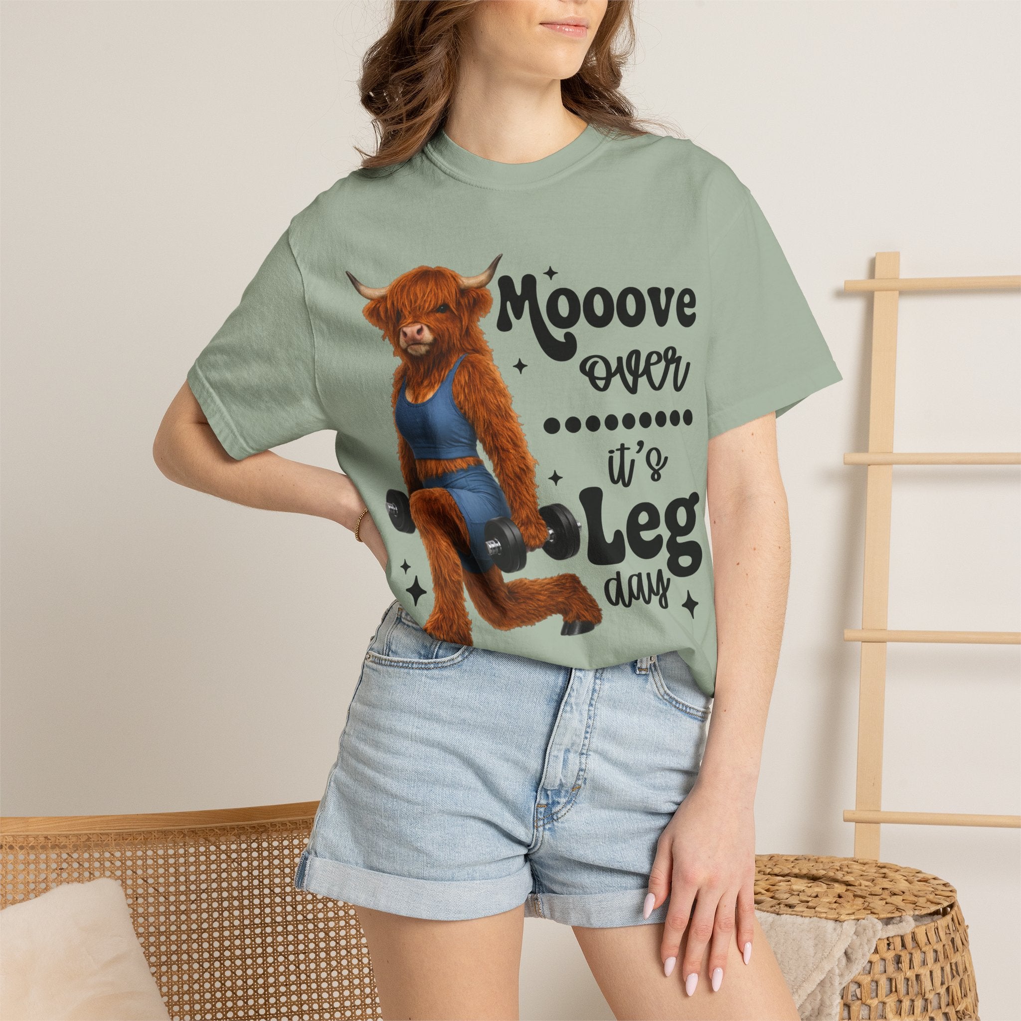 Leg Day Cow Graphic T-Shirt — "Mooove Over It's Leg Day" Funny Gym Tee