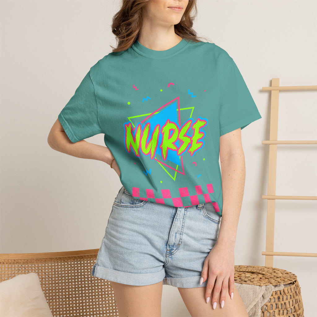 Nurse Retro 90s Graphic T-Shirt — Neon Checkerboard Medical Tee