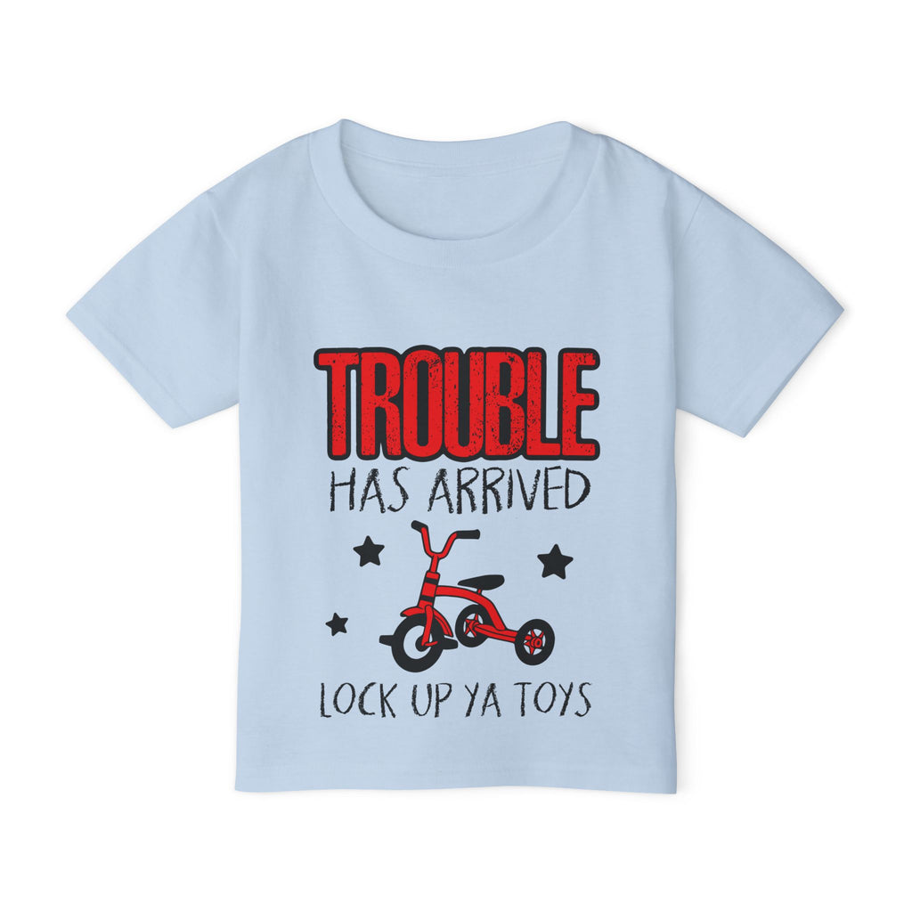 Toddler T-Shirt — “Trouble Has Arrived” Red Tricycle Funny Kids Tee