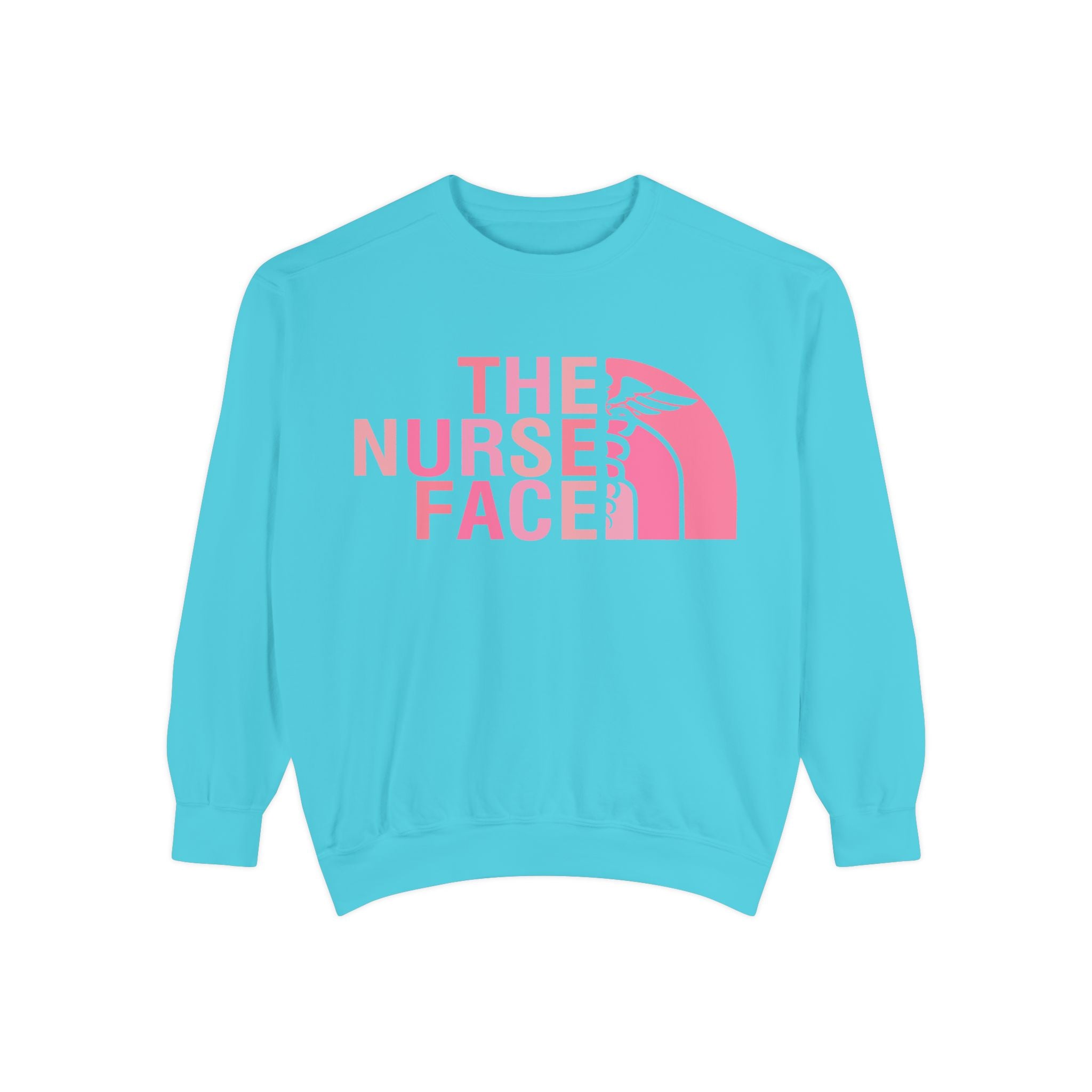 Nurse Face Sweatshirt — Pink Caduceus Retro Graphic Crewneck