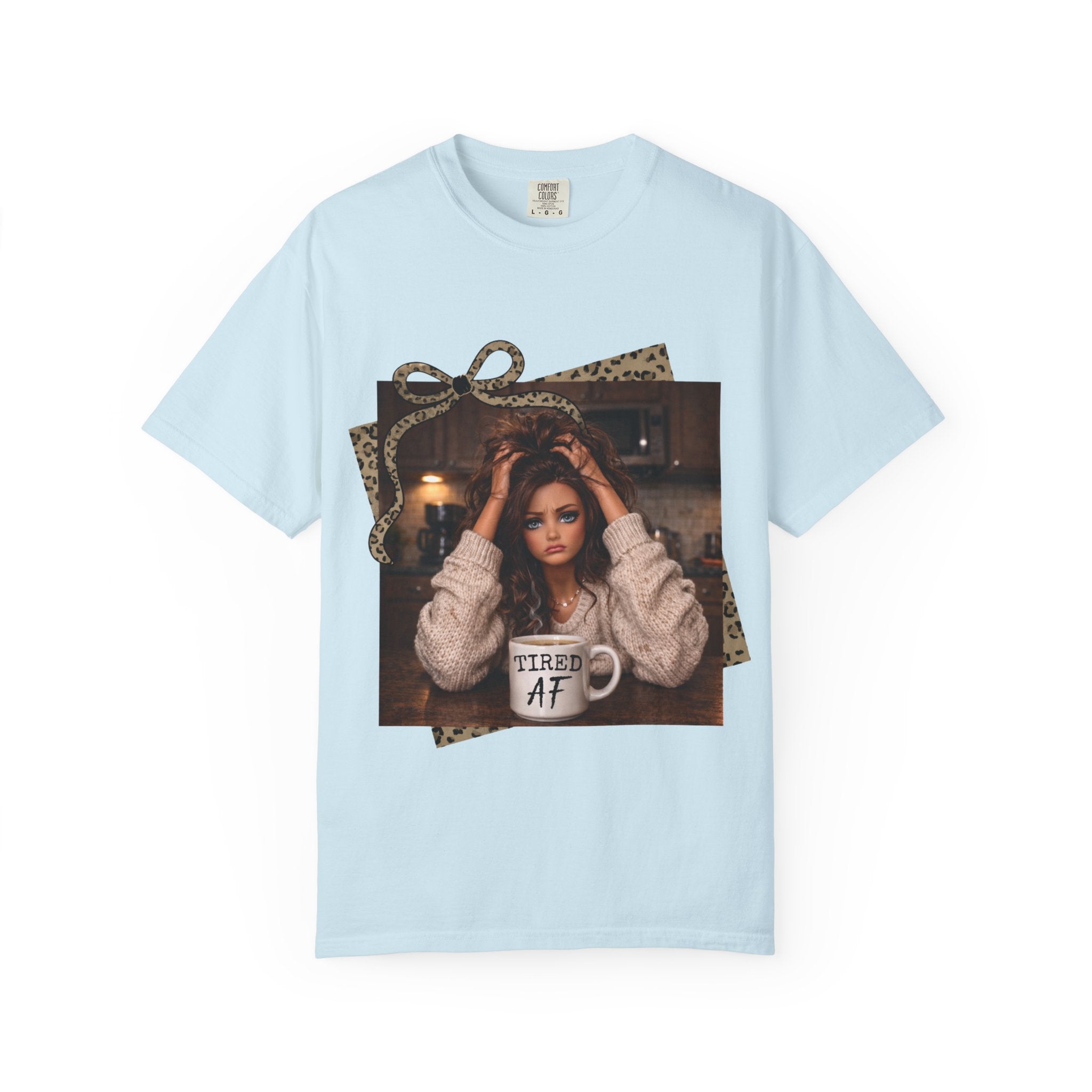 T-Shirt — 'Tired AF' Cozy Photo Tee (Leopard Accent)