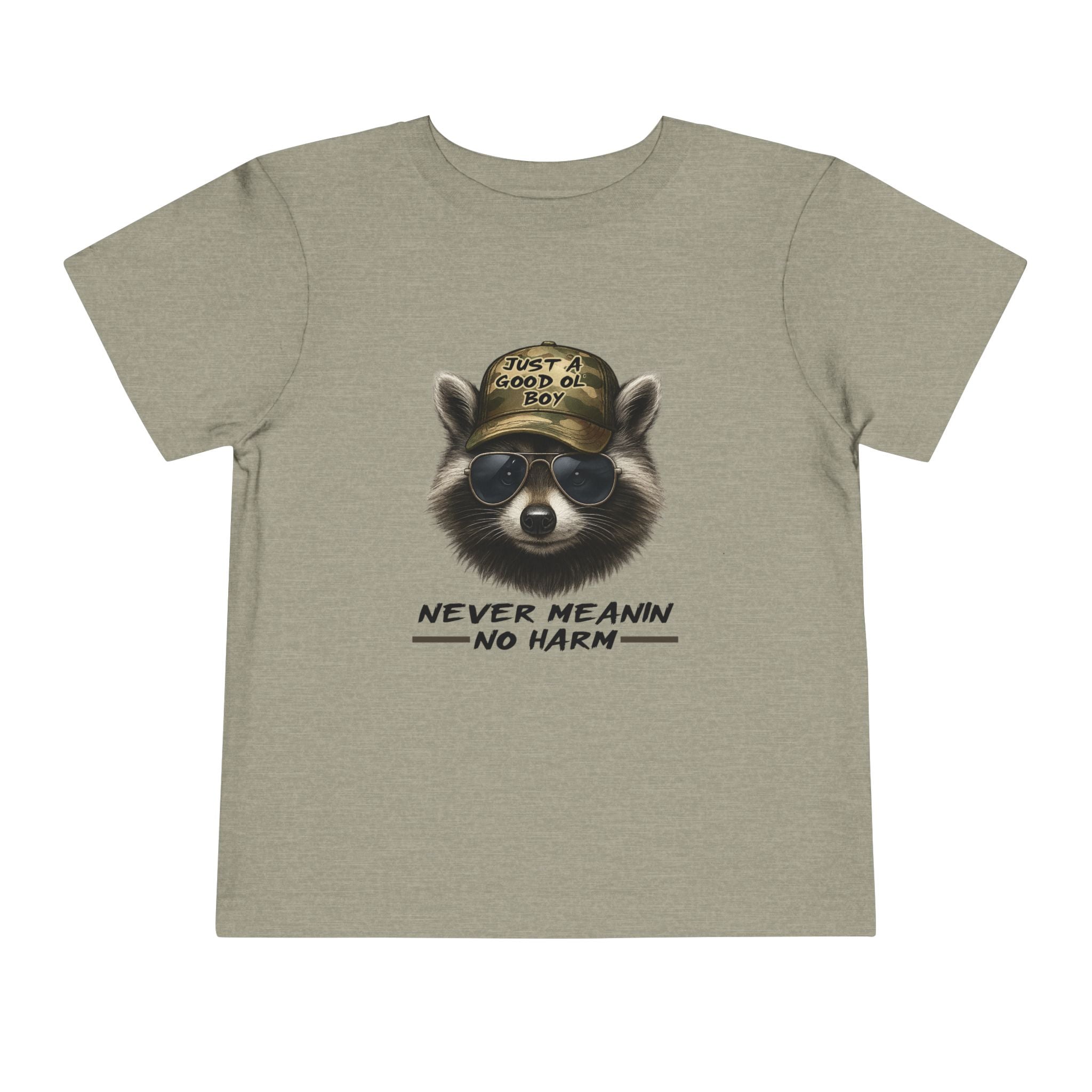 Toddler Tee - Raccoon with Hat "Never Meanin No Harm" Kids Graphic Shirt