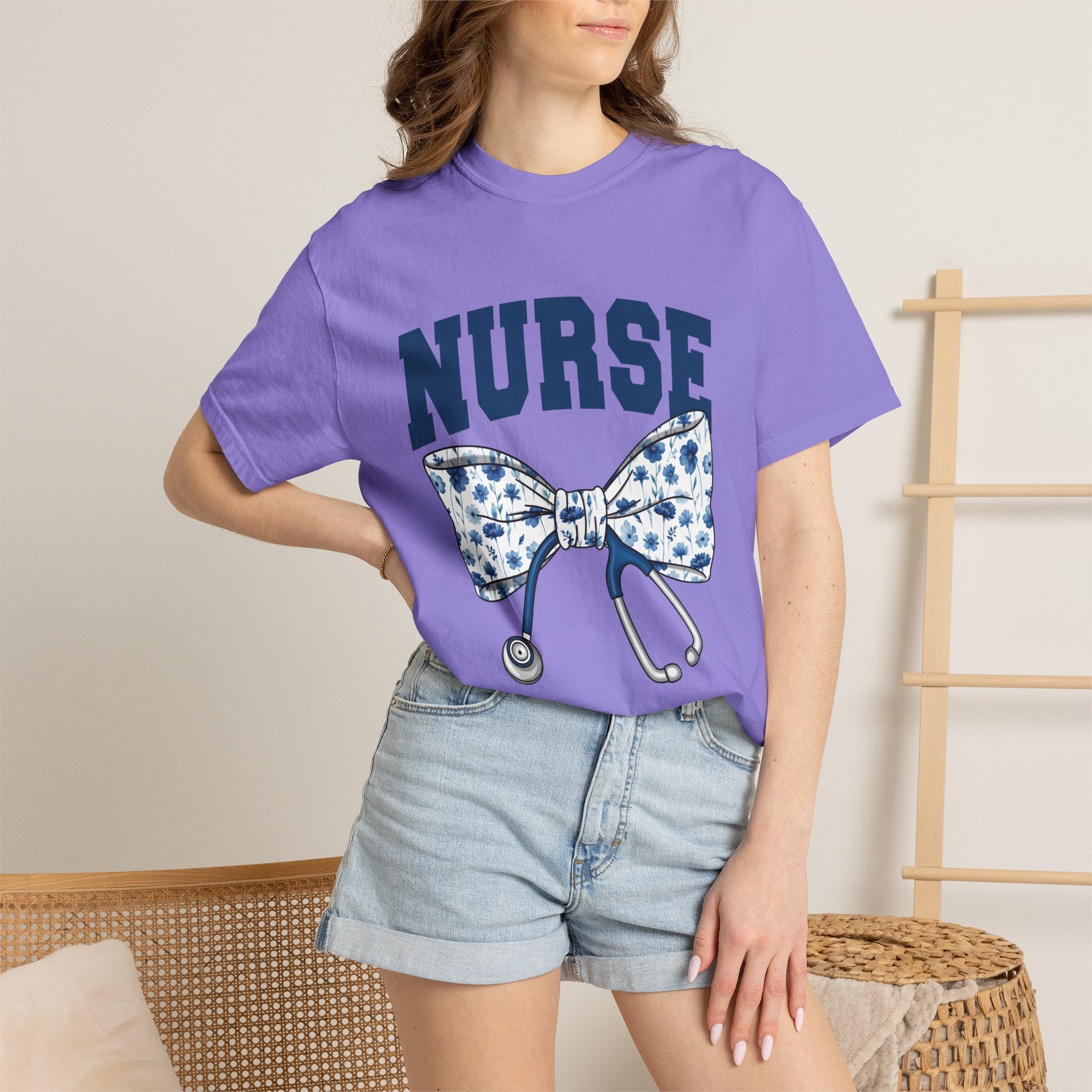 Nurse Bow Tie T‑Shirt – Floral Stethoscope Graphic Tee for Nurses