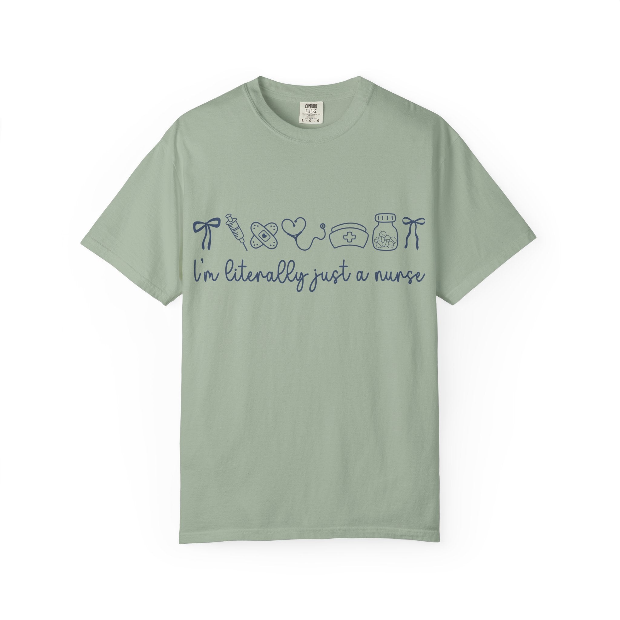 Nurse Crewneck T-Shirt — "I'm Literally Just a Nurse" Minimal Medical Icons Tee
