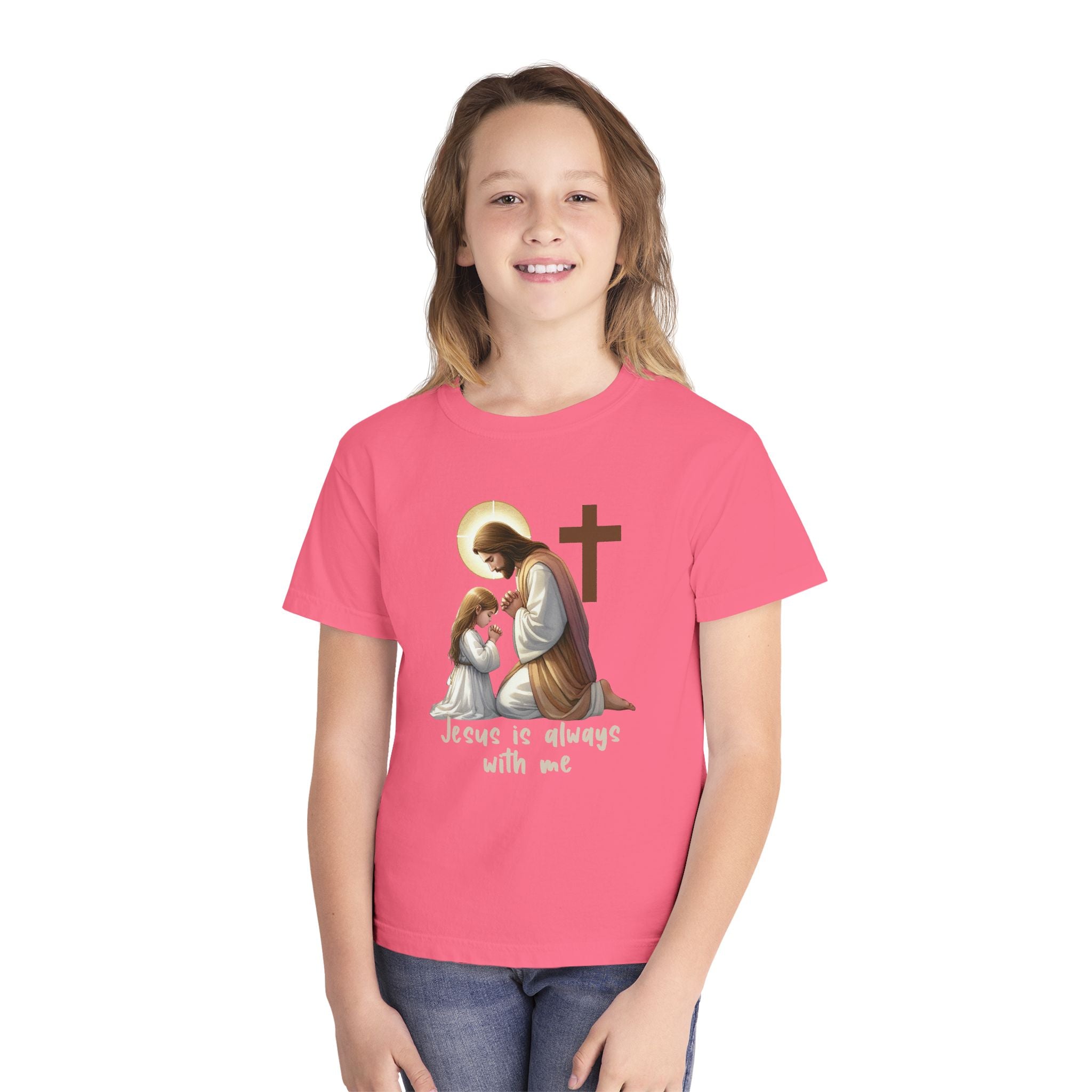 Youth Tee — "Jesus is Always With Me" Christian Prayer Kids T-Shirt