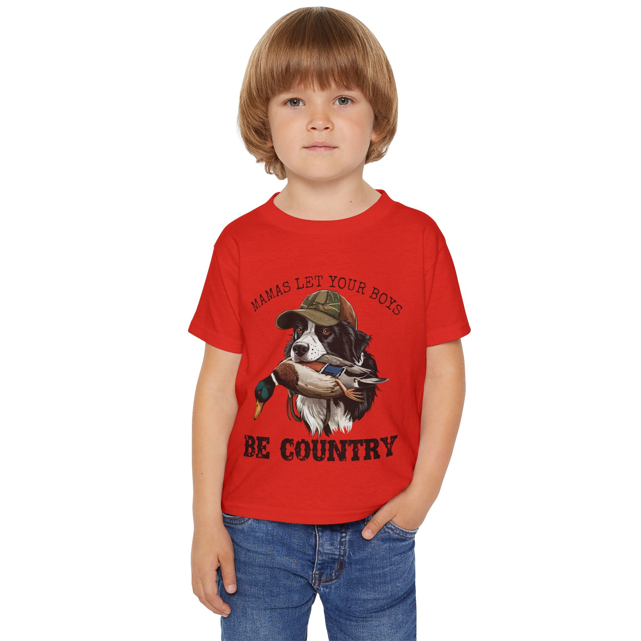 Toddler T-Shirt — "Mamas Let Your Boys Be Country" Duck Hunting Dog Design