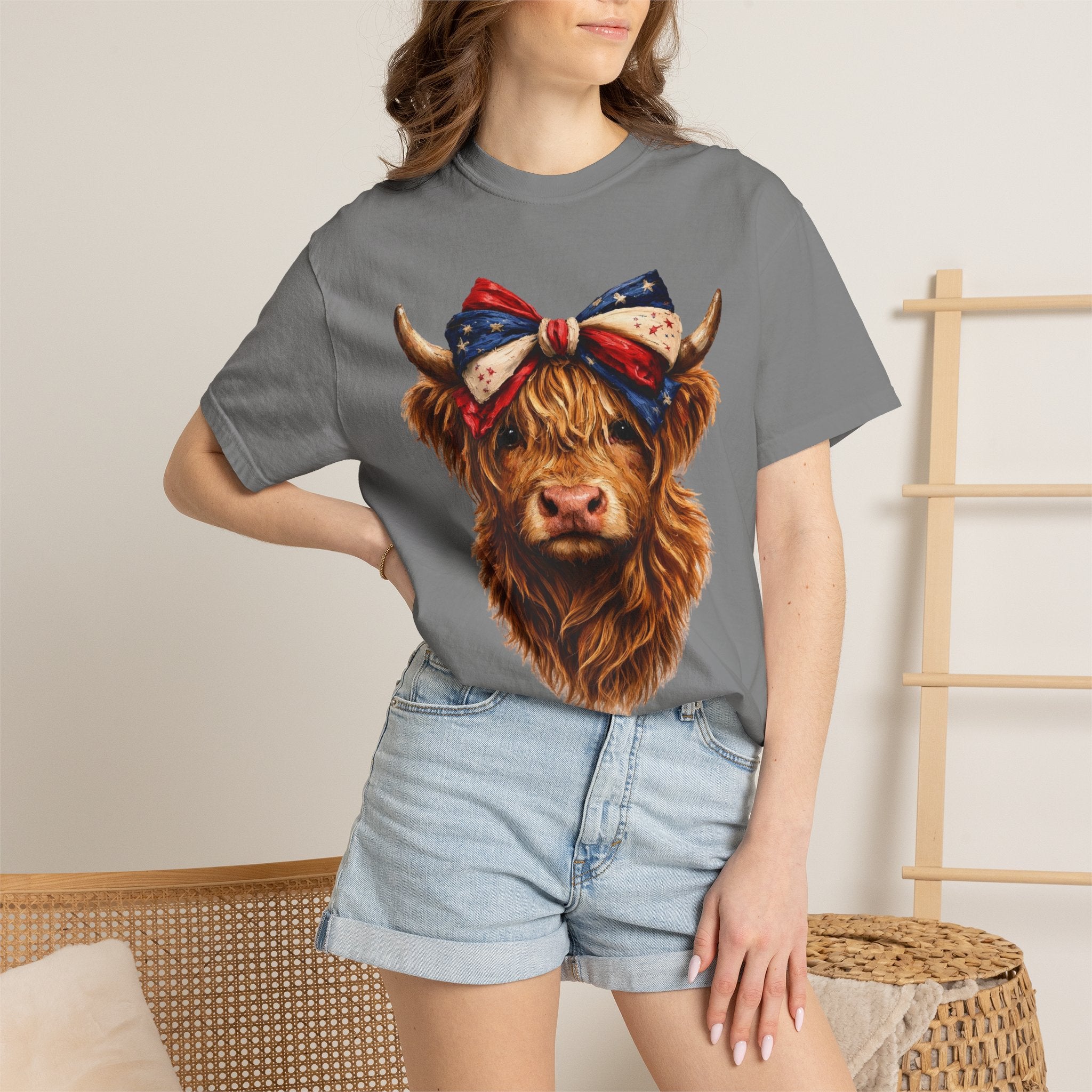 Highland Cow Tee — Patriotic Bandana Cow Graphic T-Shirt