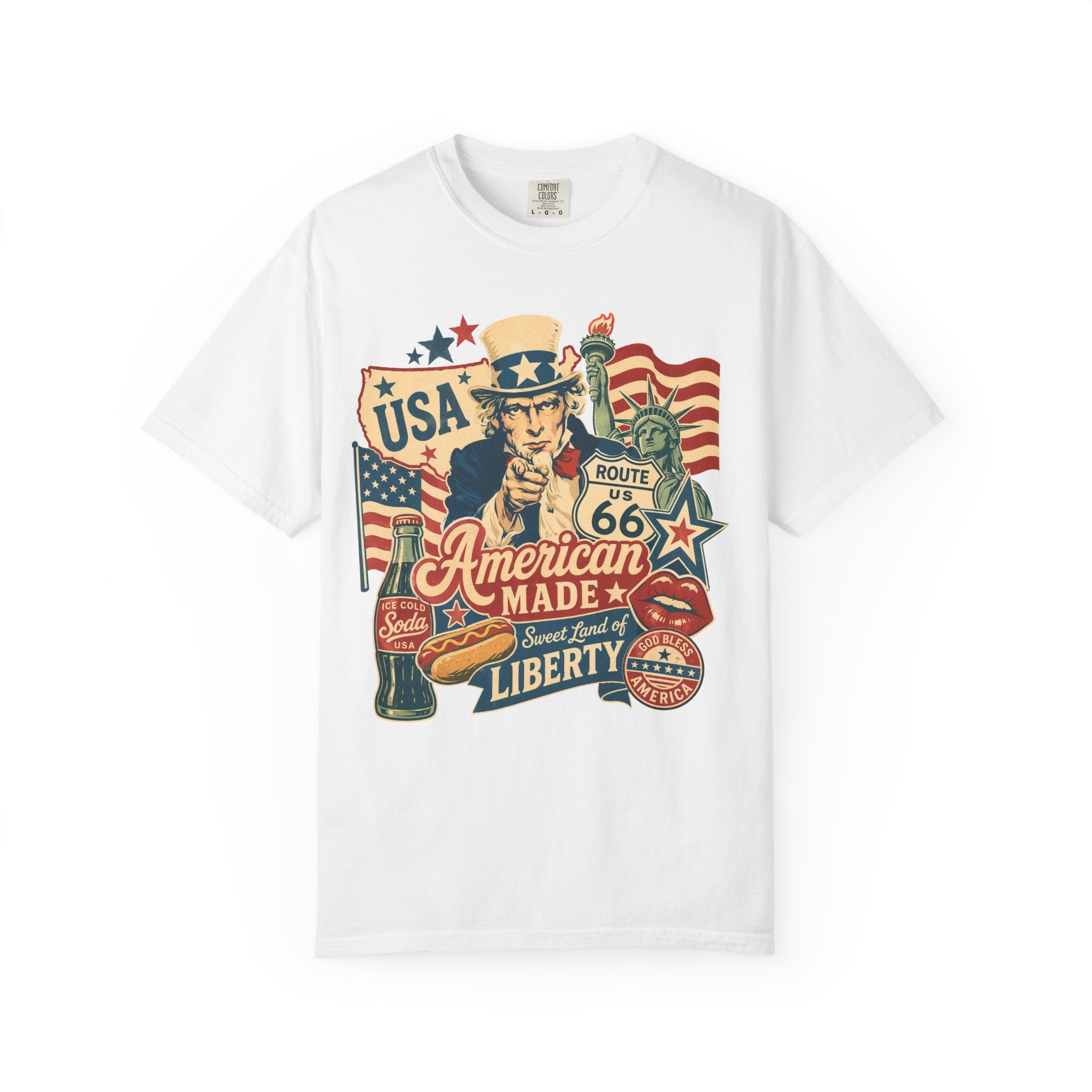 American Made Liberty T-Shirt — Vintage Uncle Sam Route 66 USA Graphic