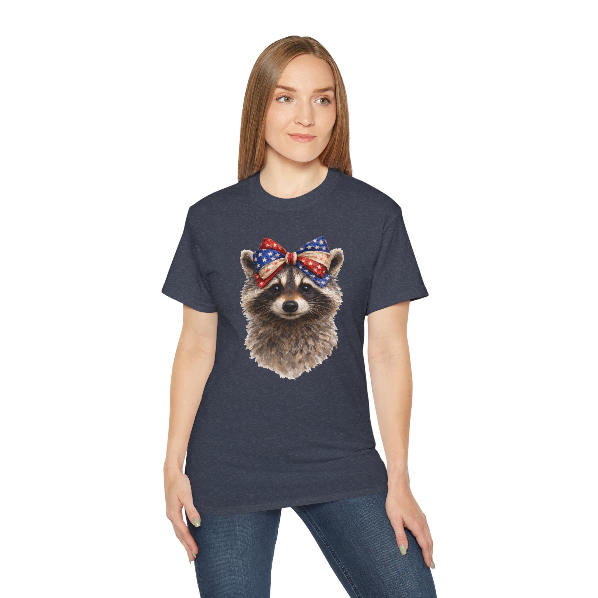 Raccoon with American Flag Bow Tee
