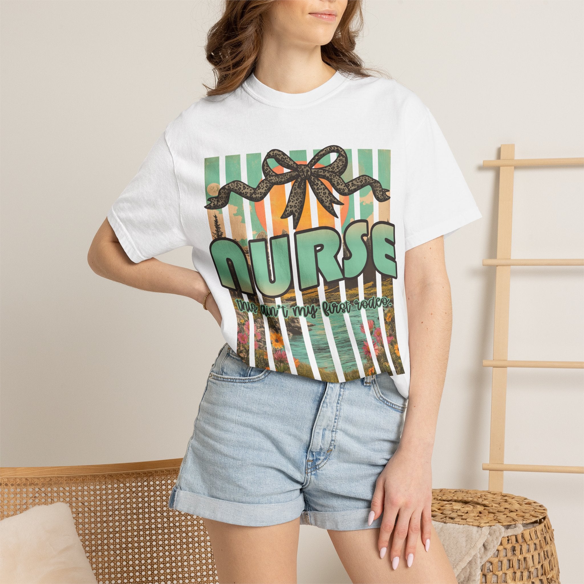 Nurse Floral Ribbon Graphic T-Shirt