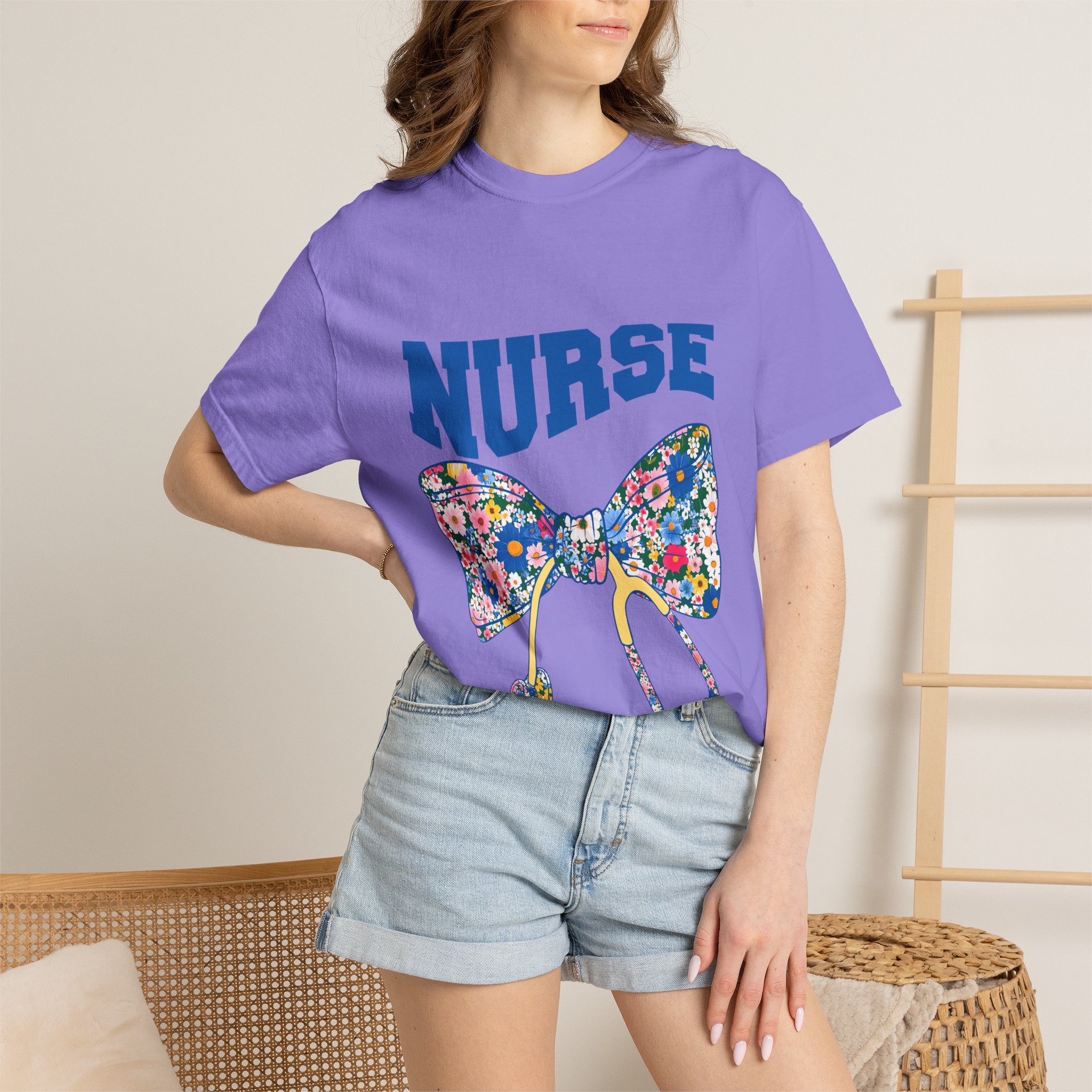 Nurse Floral Stethoscope T-Shirt — Floral Bow & Stethoscope Nurse Tee