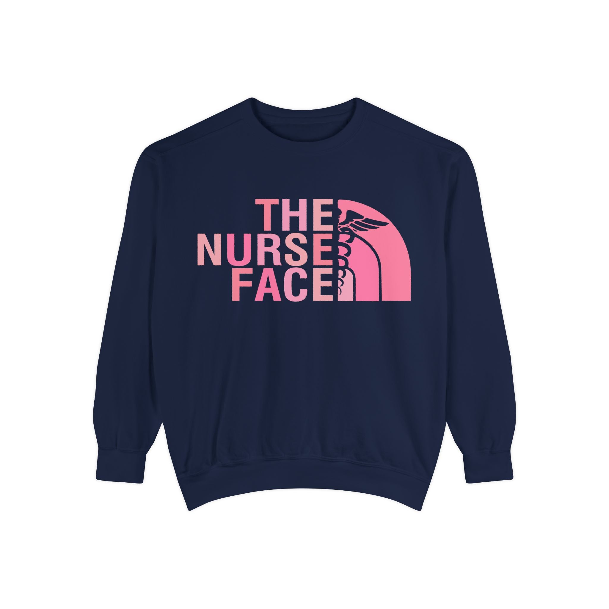Nurse Face Sweatshirt — Pink Caduceus Retro Graphic Crewneck