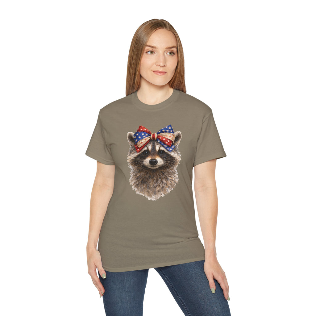 Raccoon with American Flag Bow Tee