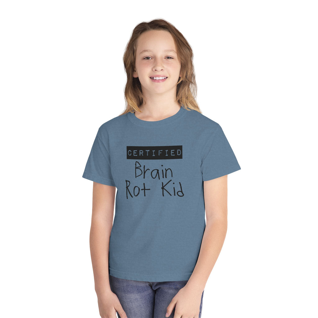 Youth T‑Shirt “Certified Brain Rot Kid” Graphic Tee — Funny Retro Handwritten Kids Shirt