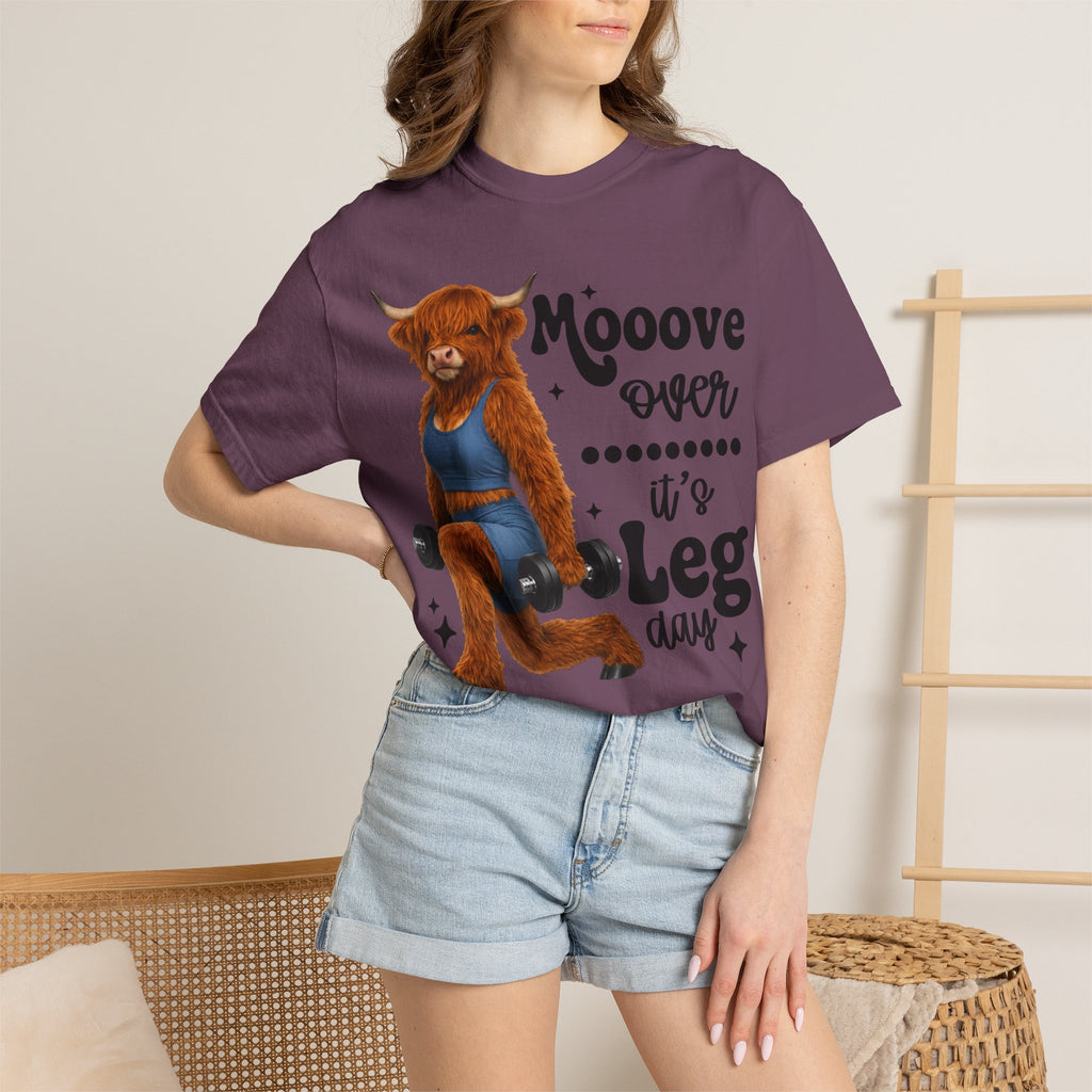 Leg Day Cow Graphic T-Shirt — "Mooove Over It's Leg Day" Funny Gym Tee