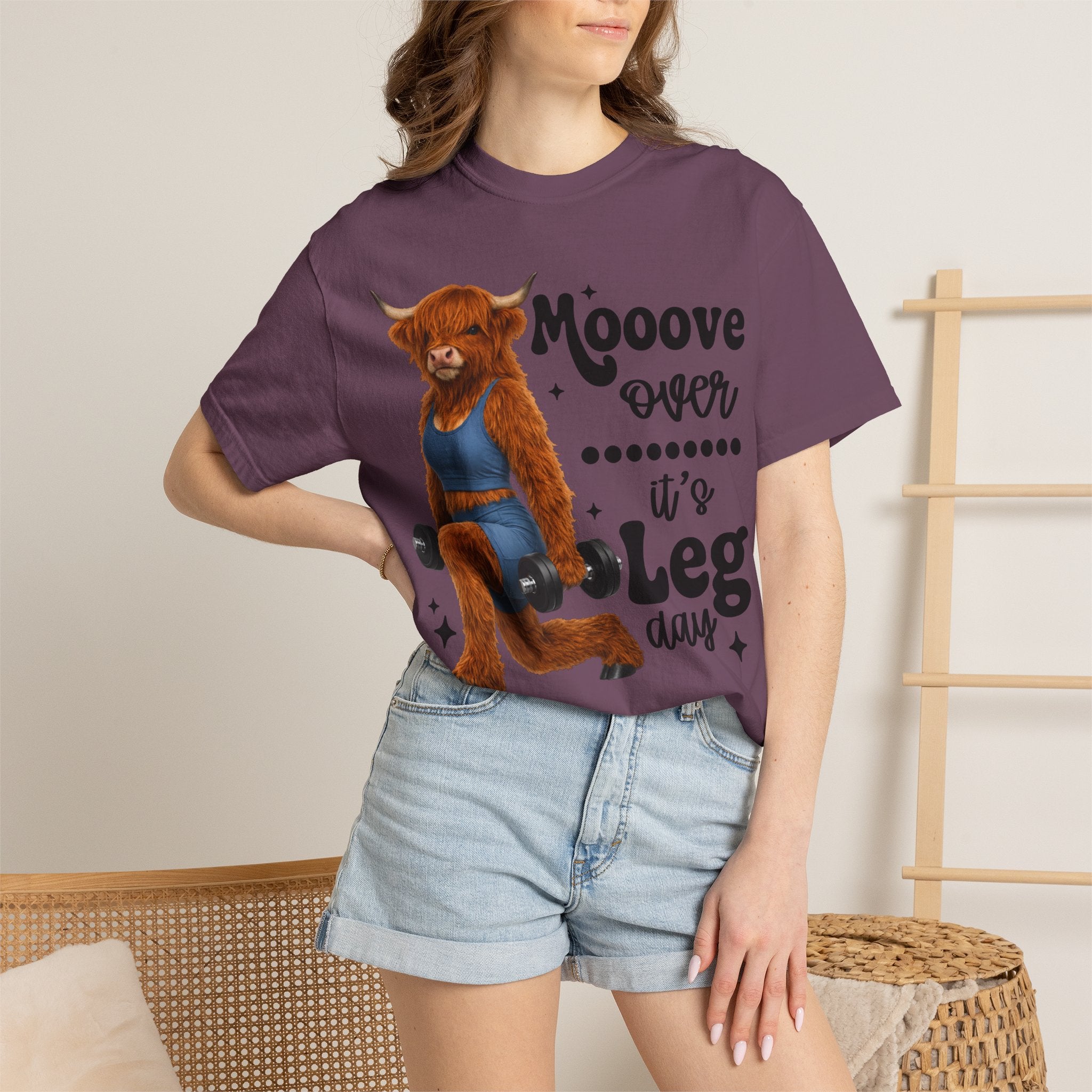 Leg Day Cow Graphic T-Shirt — "Mooove Over It's Leg Day" Funny Gym Tee