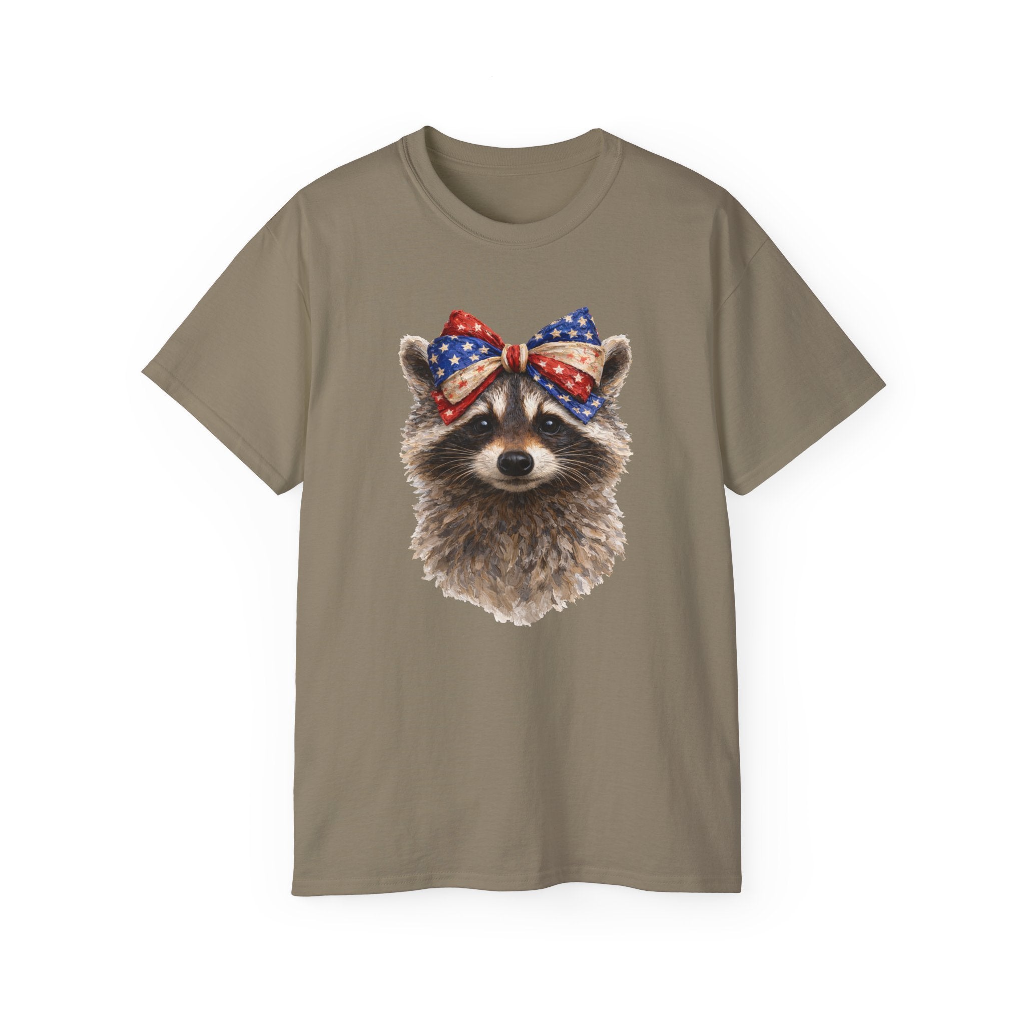 Raccoon with American Flag Bow Tee