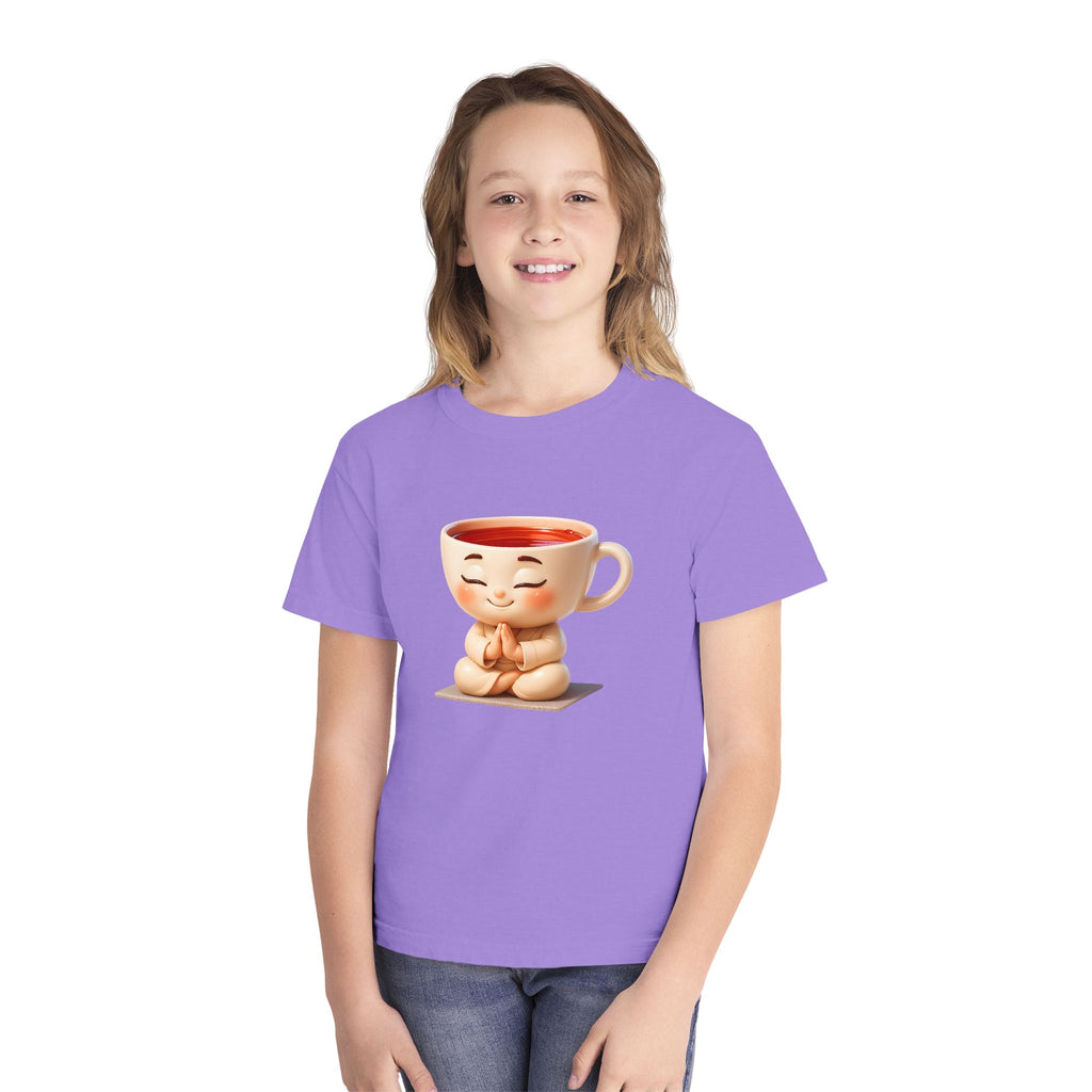Youth Tee — Cute Meditating Teacup Cartoon Shirt for Kids