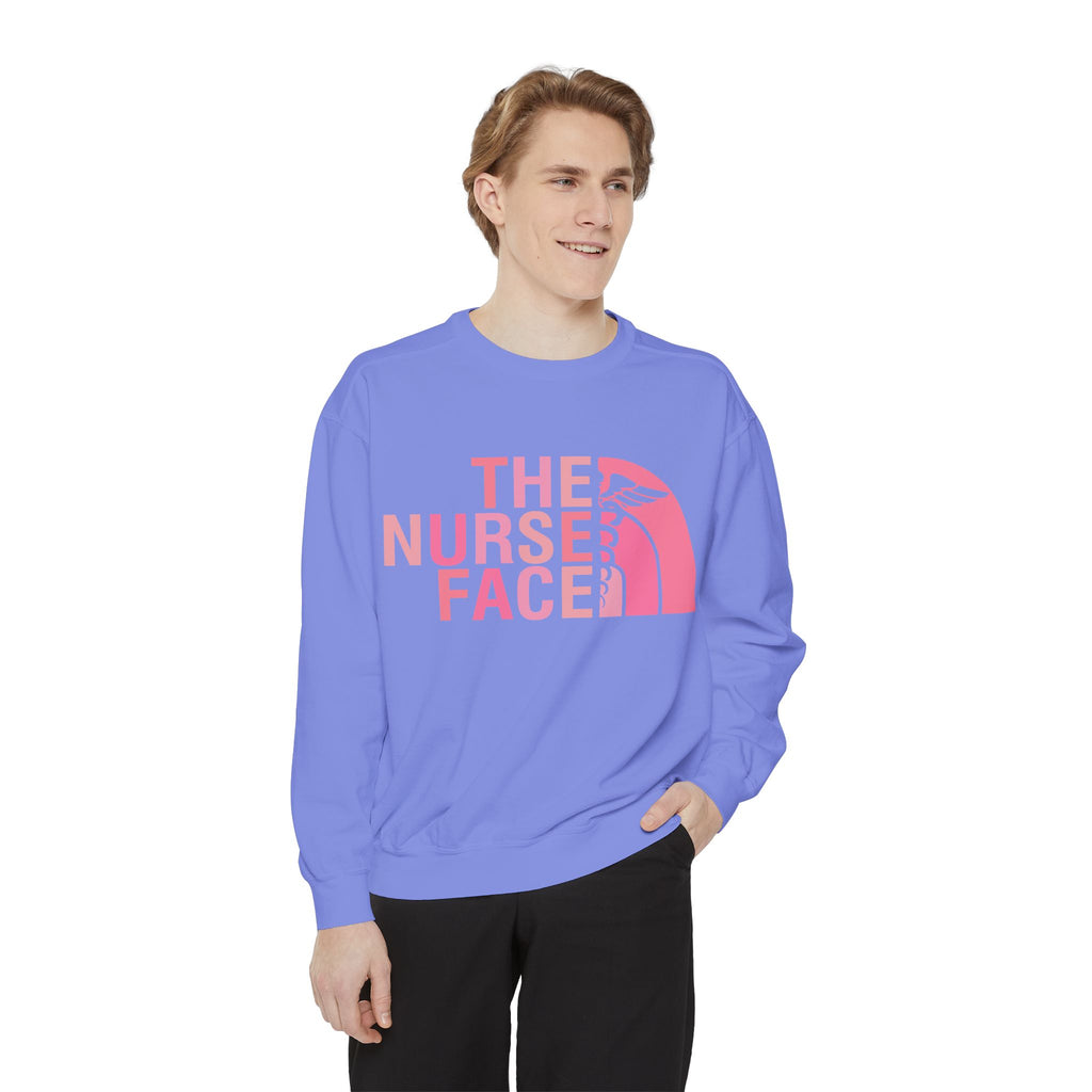 Nurse Face Sweatshirt — Pink Caduceus Retro Graphic Crewneck