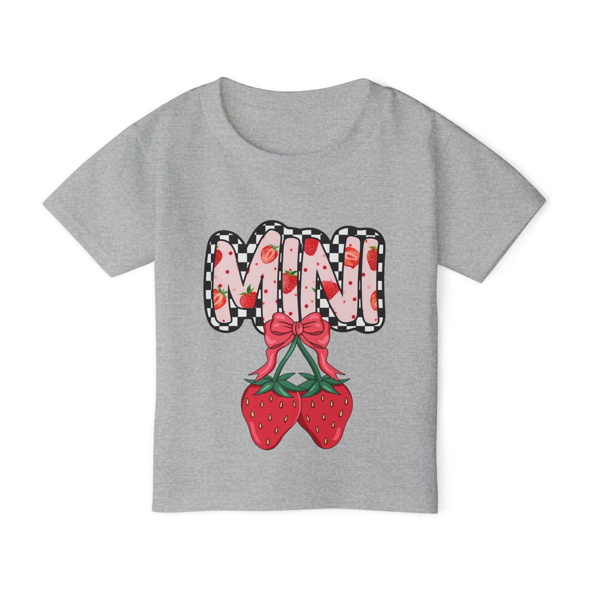 Toddler T-Shirt — "MINI" Strawberry Graphic Tee | Cute Fruit Bow Kids Shirt