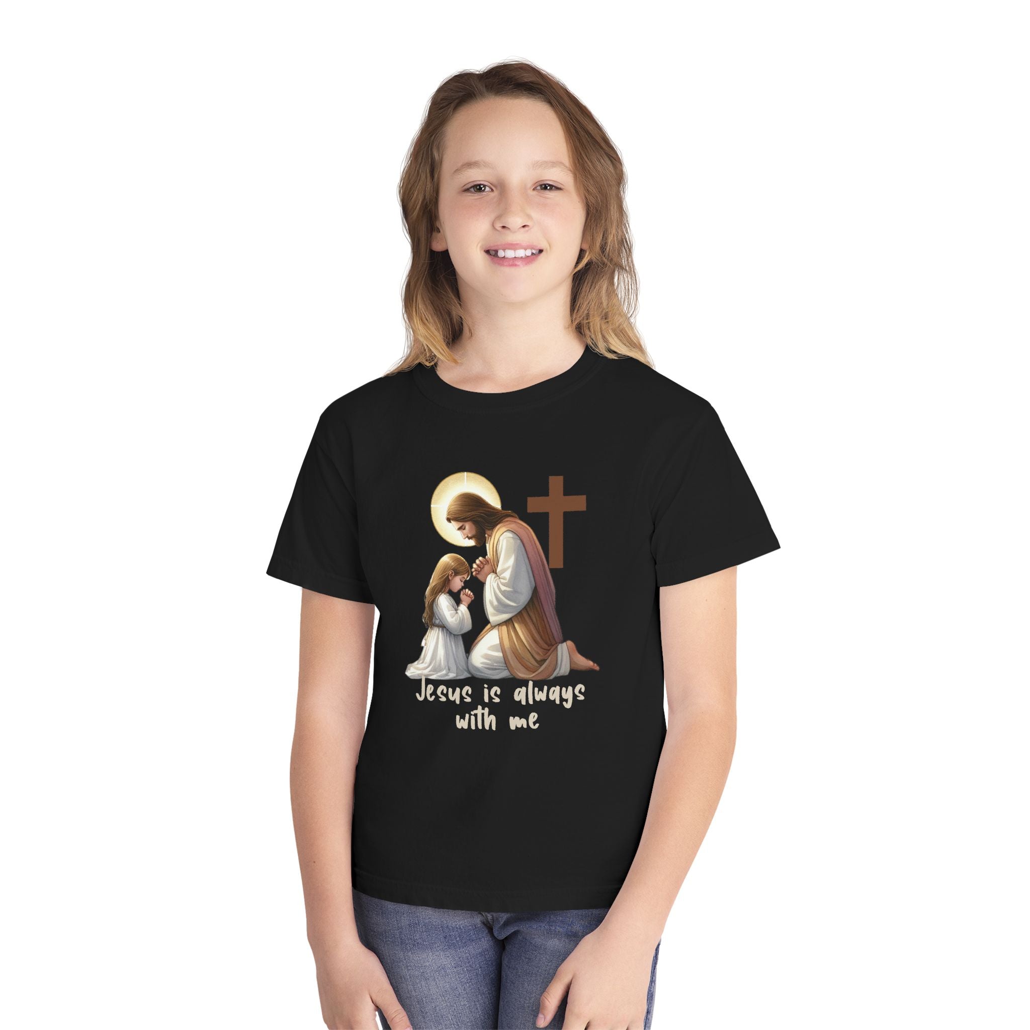 Youth Tee — "Jesus is Always With Me" Christian Prayer Kids T-Shirt