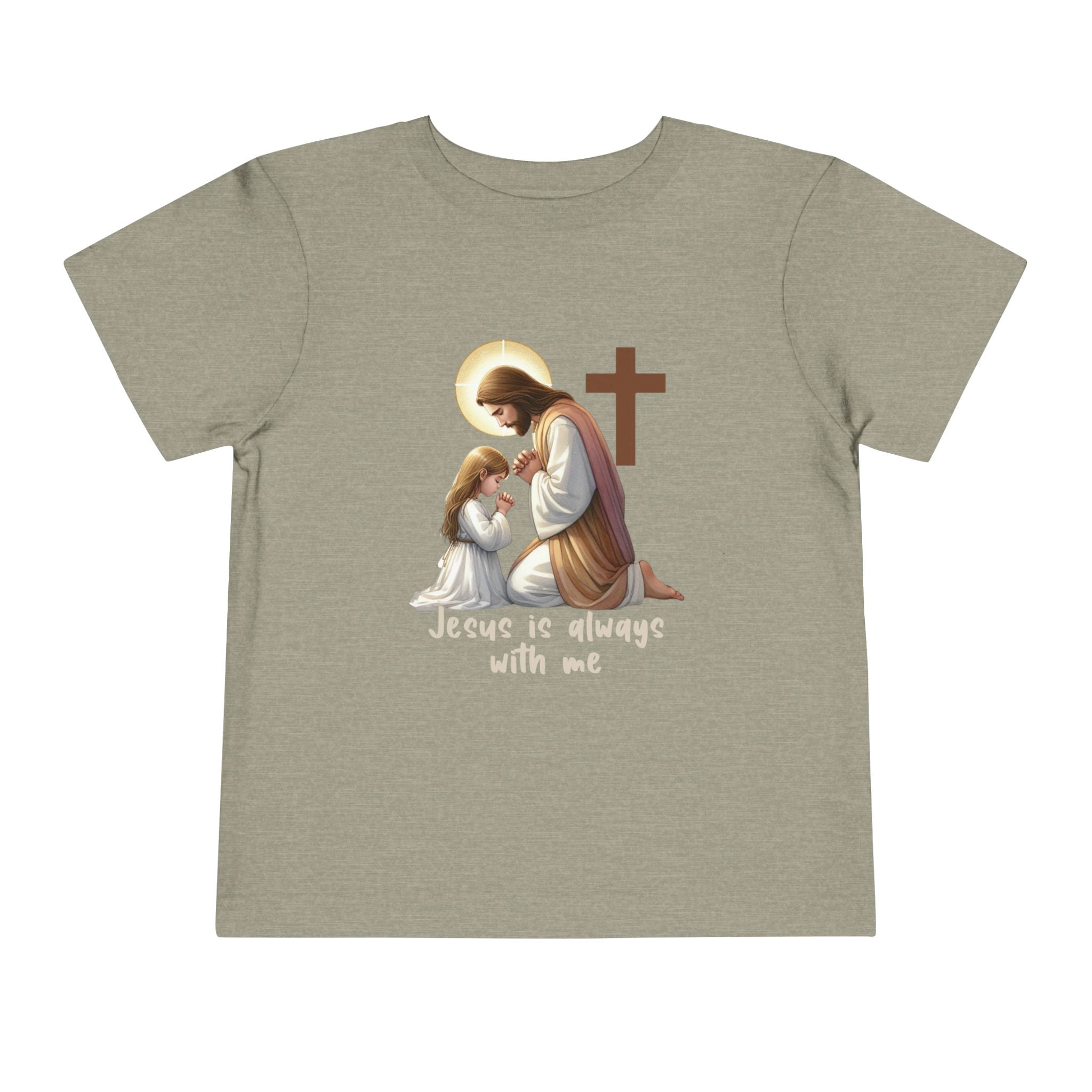 Toddler Tee — "Jesus is Always With Me" Kids Christian Shirt (Praying Jesus & Cross)