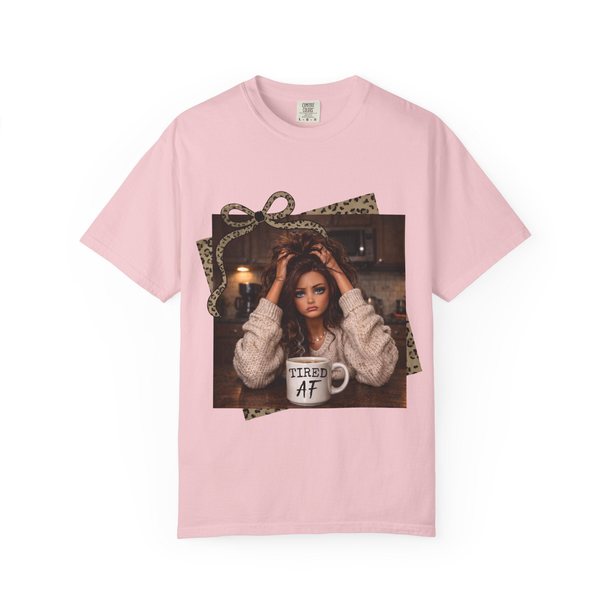 T-Shirt — 'Tired AF' Cozy Photo Tee (Leopard Accent)