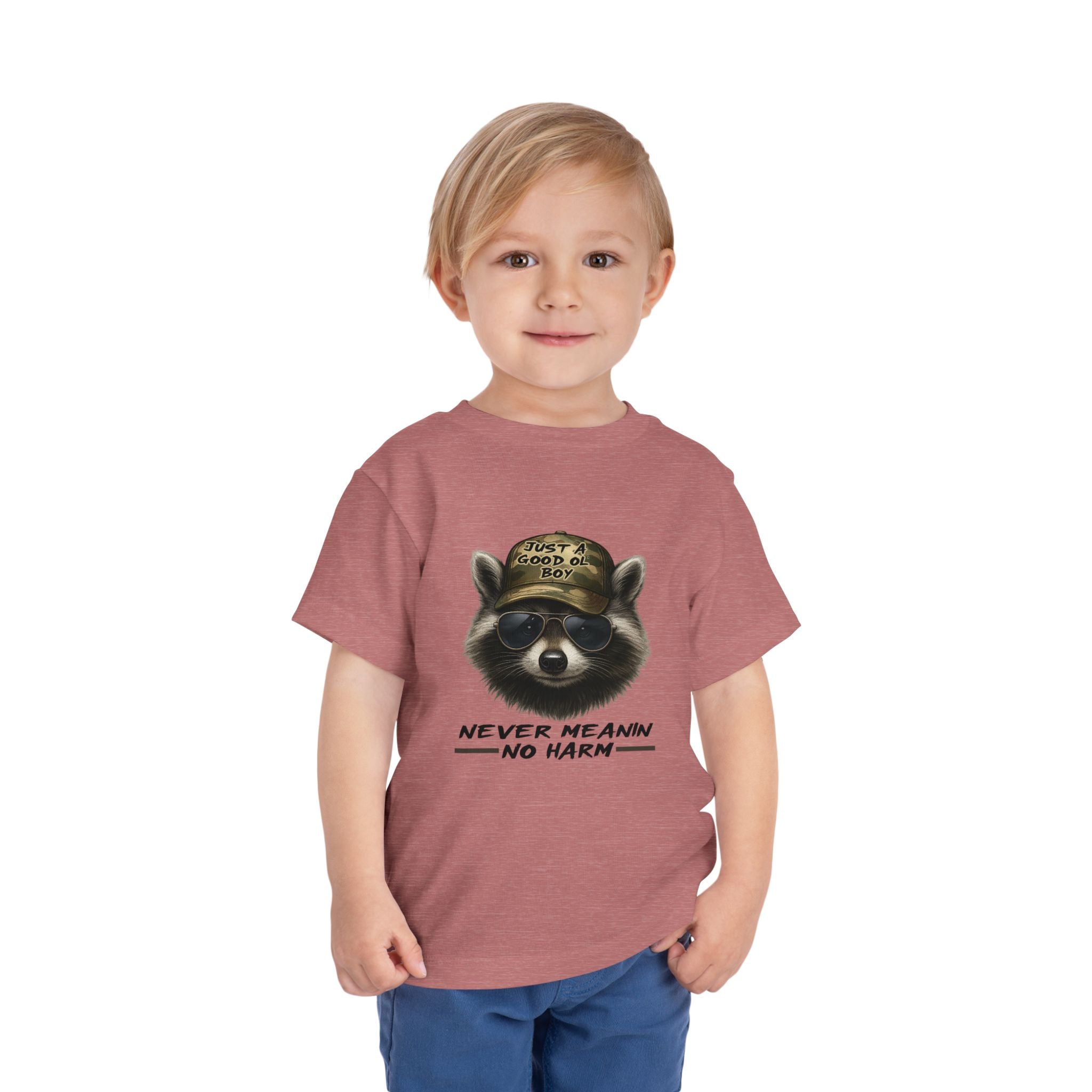 Toddler Tee - Raccoon with Hat "Never Meanin No Harm" Kids Graphic Shirt