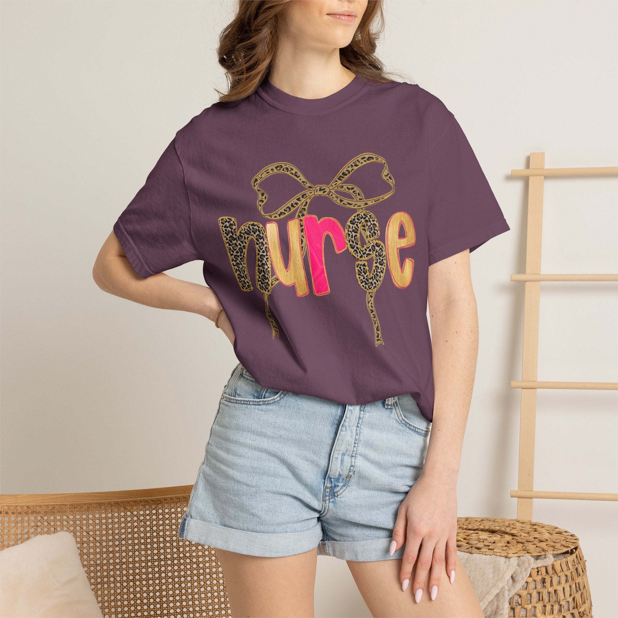 Nurse Leopard Bow T-Shirt — Cute Colorful Nurse Tee