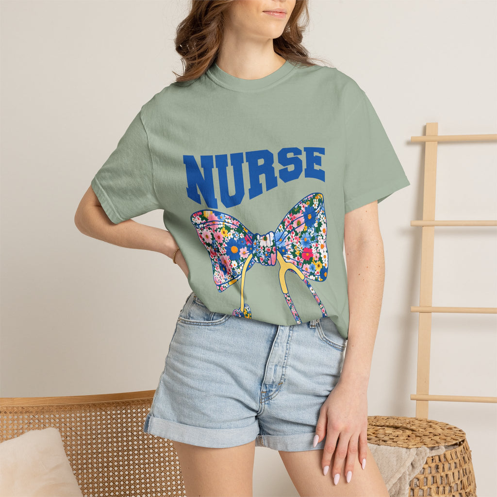 Nurse Floral Stethoscope T-Shirt — Floral Bow & Stethoscope Nurse Tee