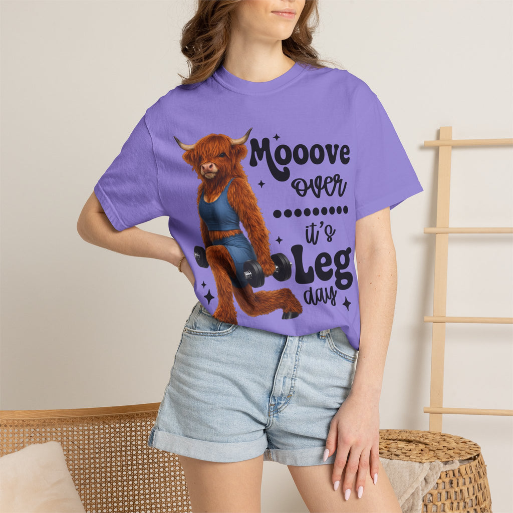 Leg Day Cow Graphic T-Shirt — "Mooove Over It's Leg Day" Funny Gym Tee